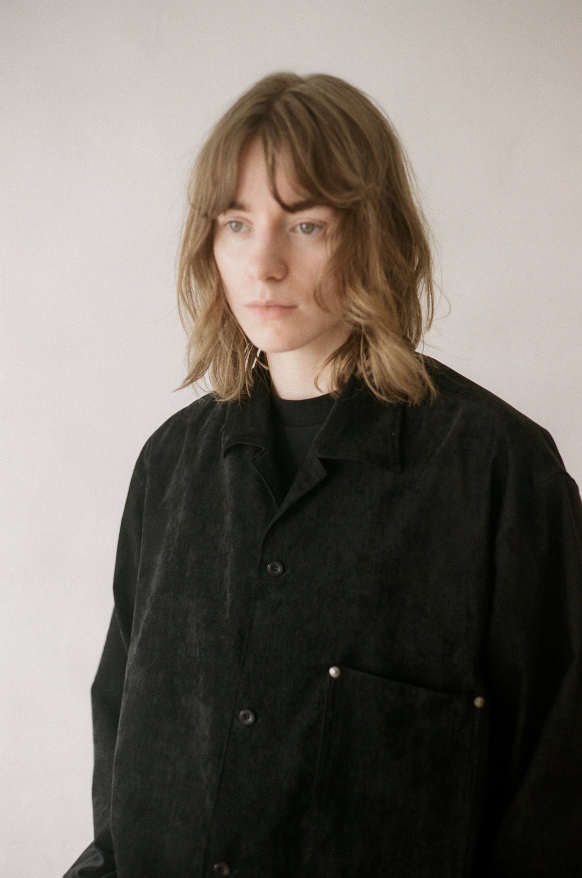 OPEN COLLAR VELVET SHIRT