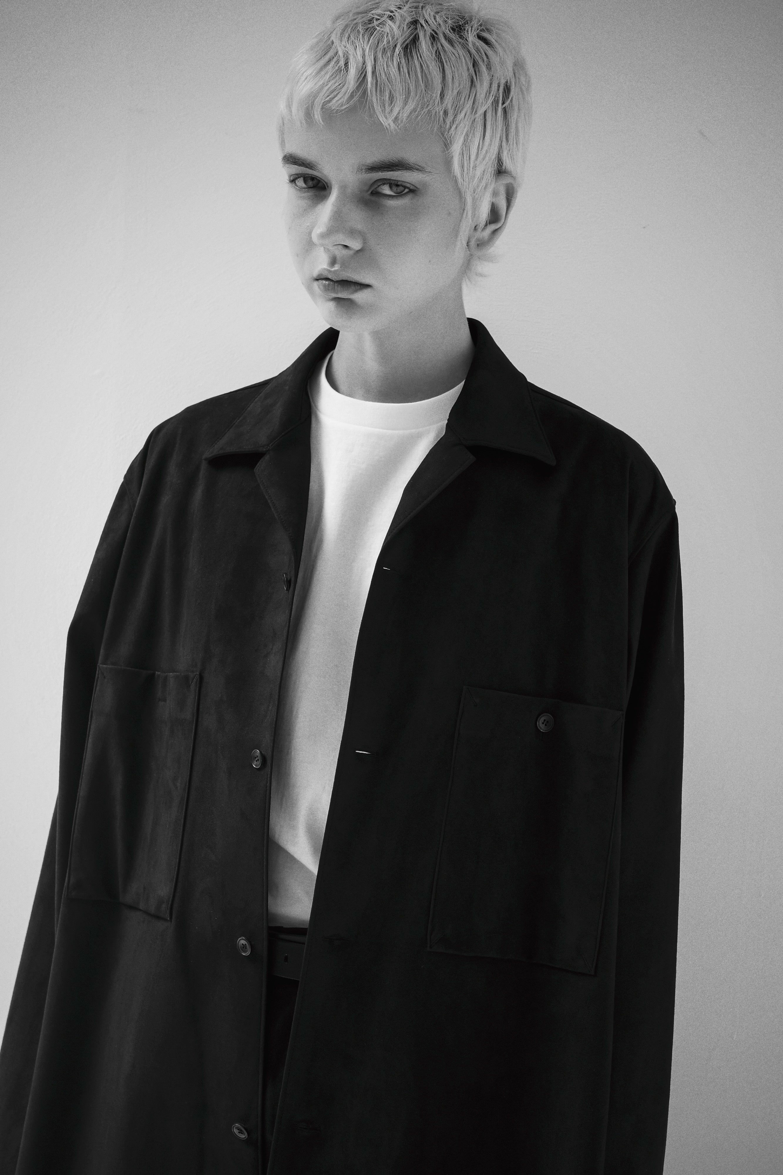 SYNTHETIC SUEDE OPEN COLLAR SHIRT