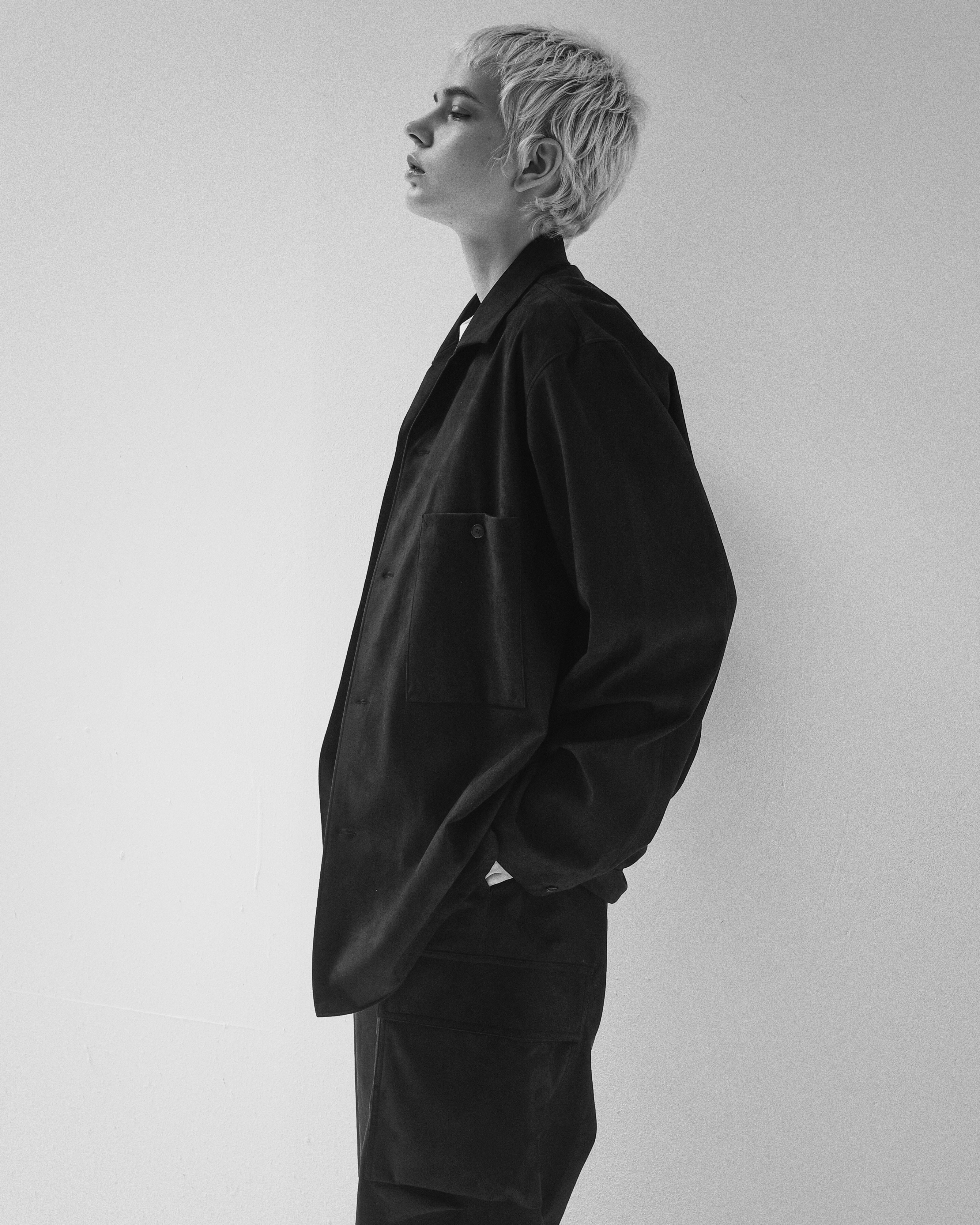 SYNTHETIC SUEDE OPEN COLLAR SHIRT