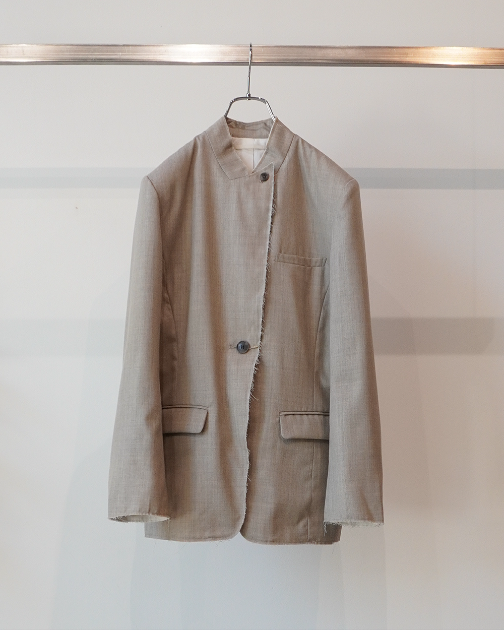Wool Twill Unhemmed Tailored Jacket(Gray Beige) – etoqk