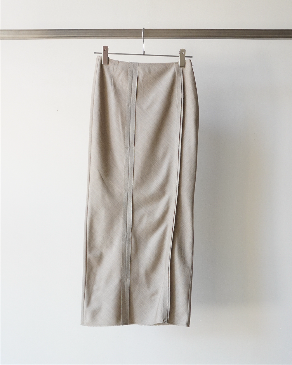 Wool Twill Unhemmed Long Skirt(Gray Beige)