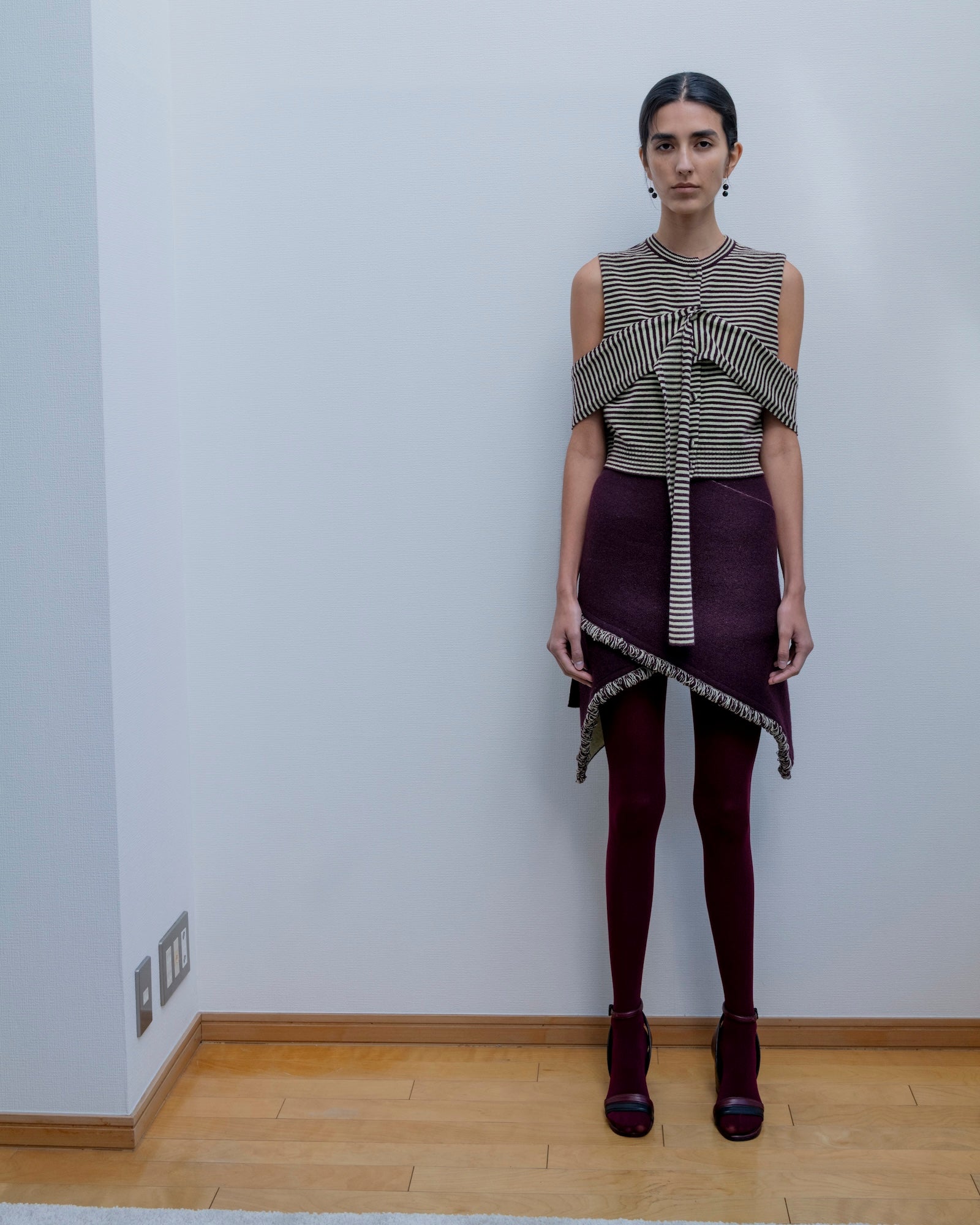 CASHMERE STRIPED KNIT VEST WITH LONG SCARF