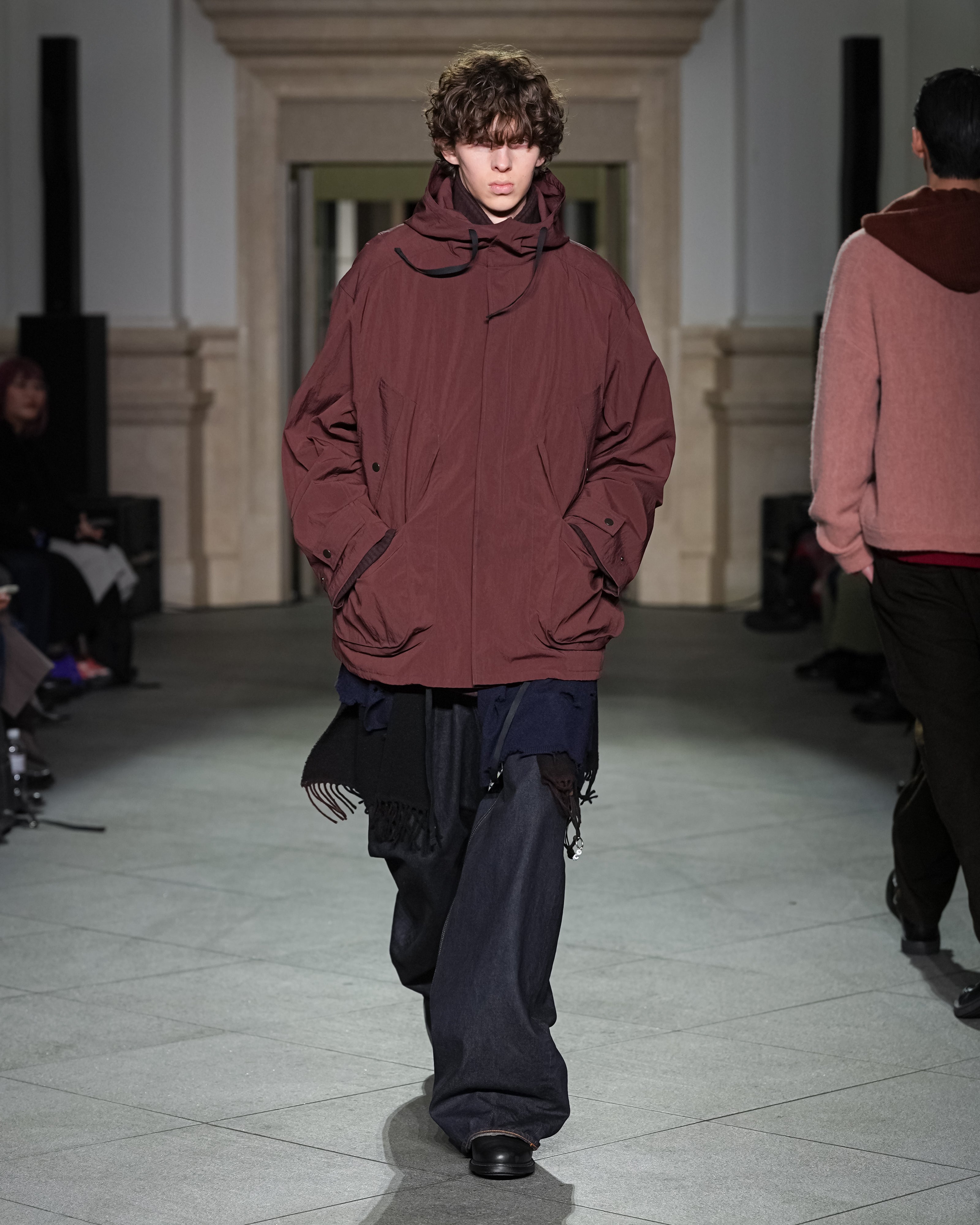 WRINKLED NYLON OVER HOODIE(MARRON)