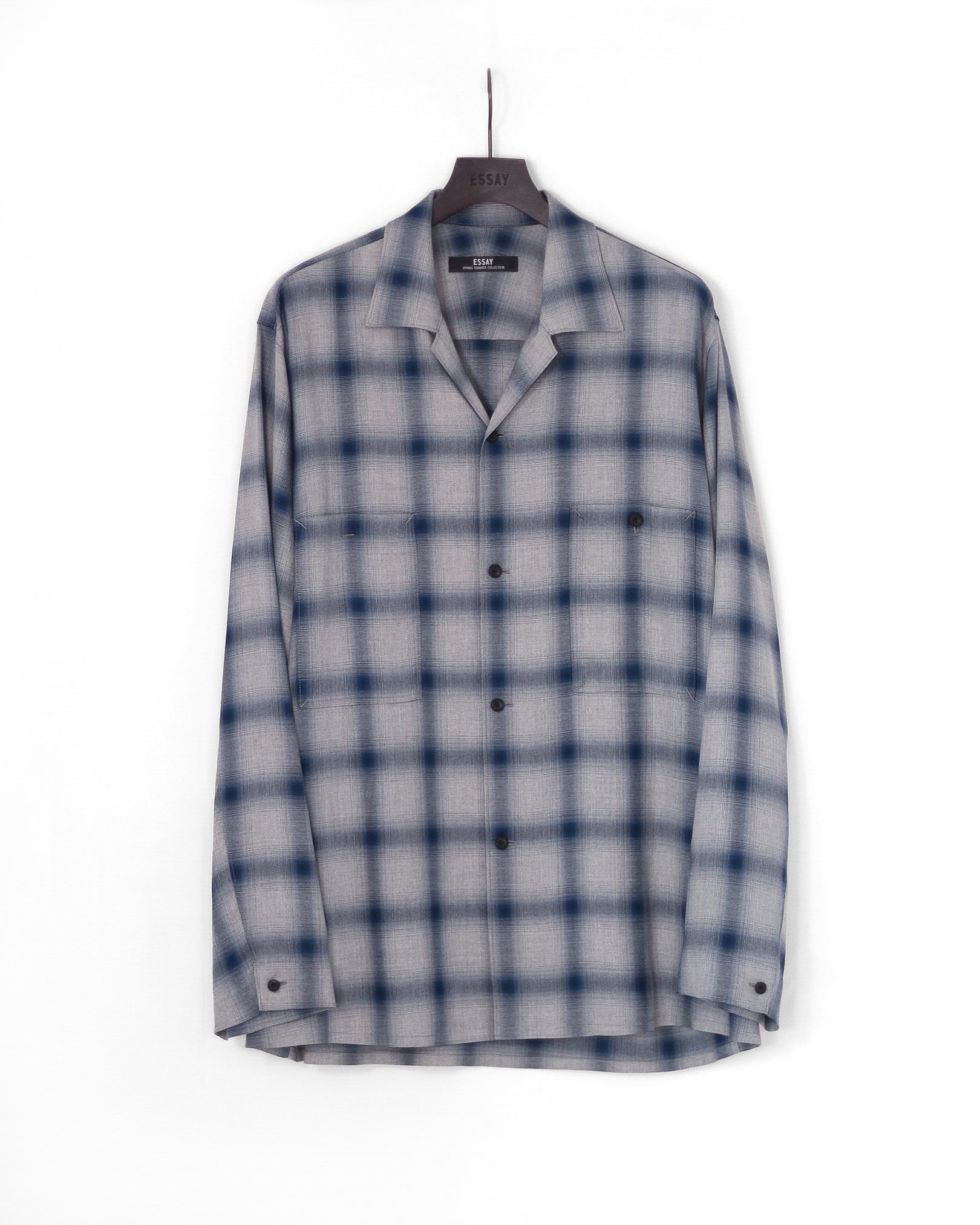 SHADOW CHECK OPEN COLLAR SHIRT