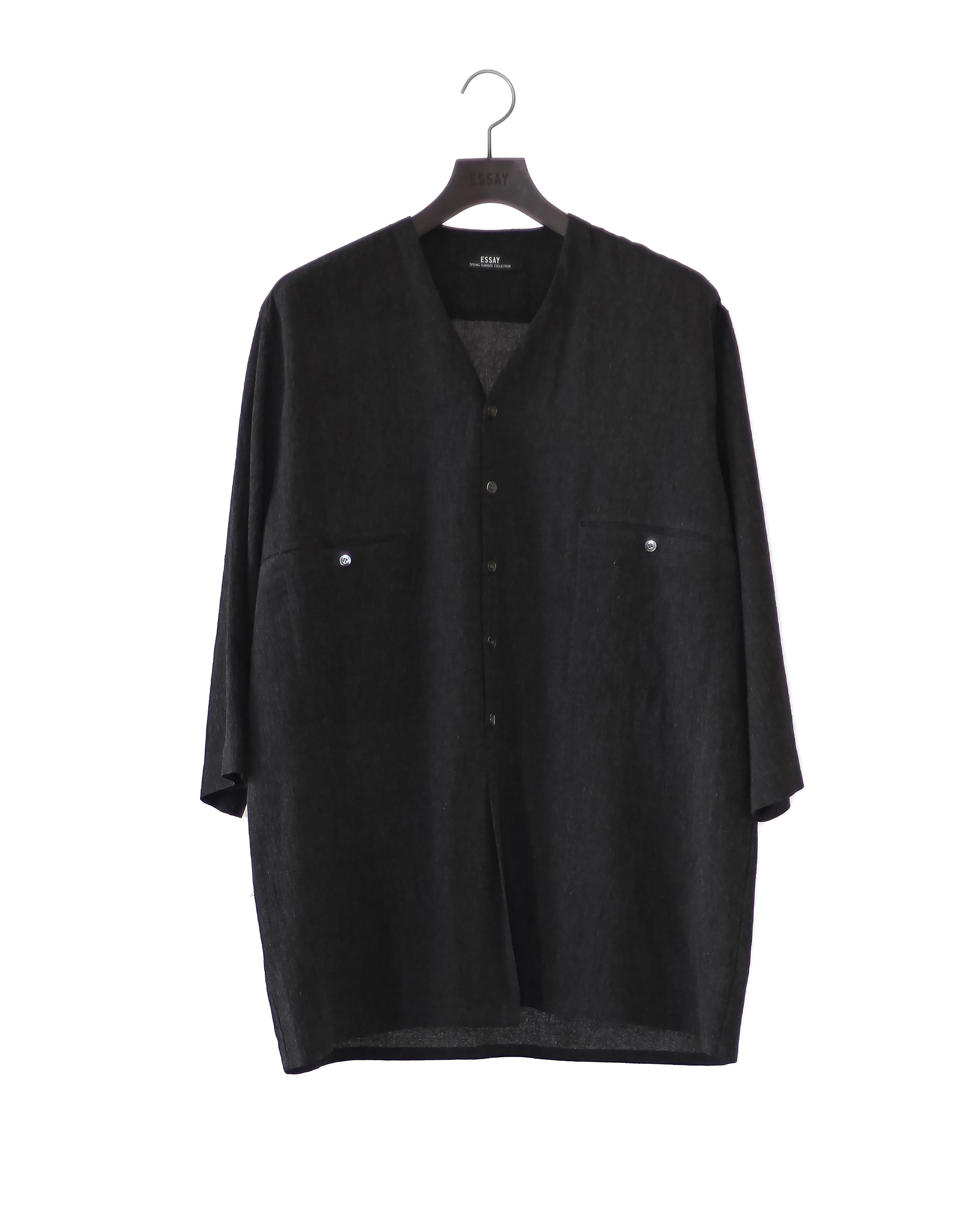 COLLARLESS S/S SHIRT(CHARCOAL)