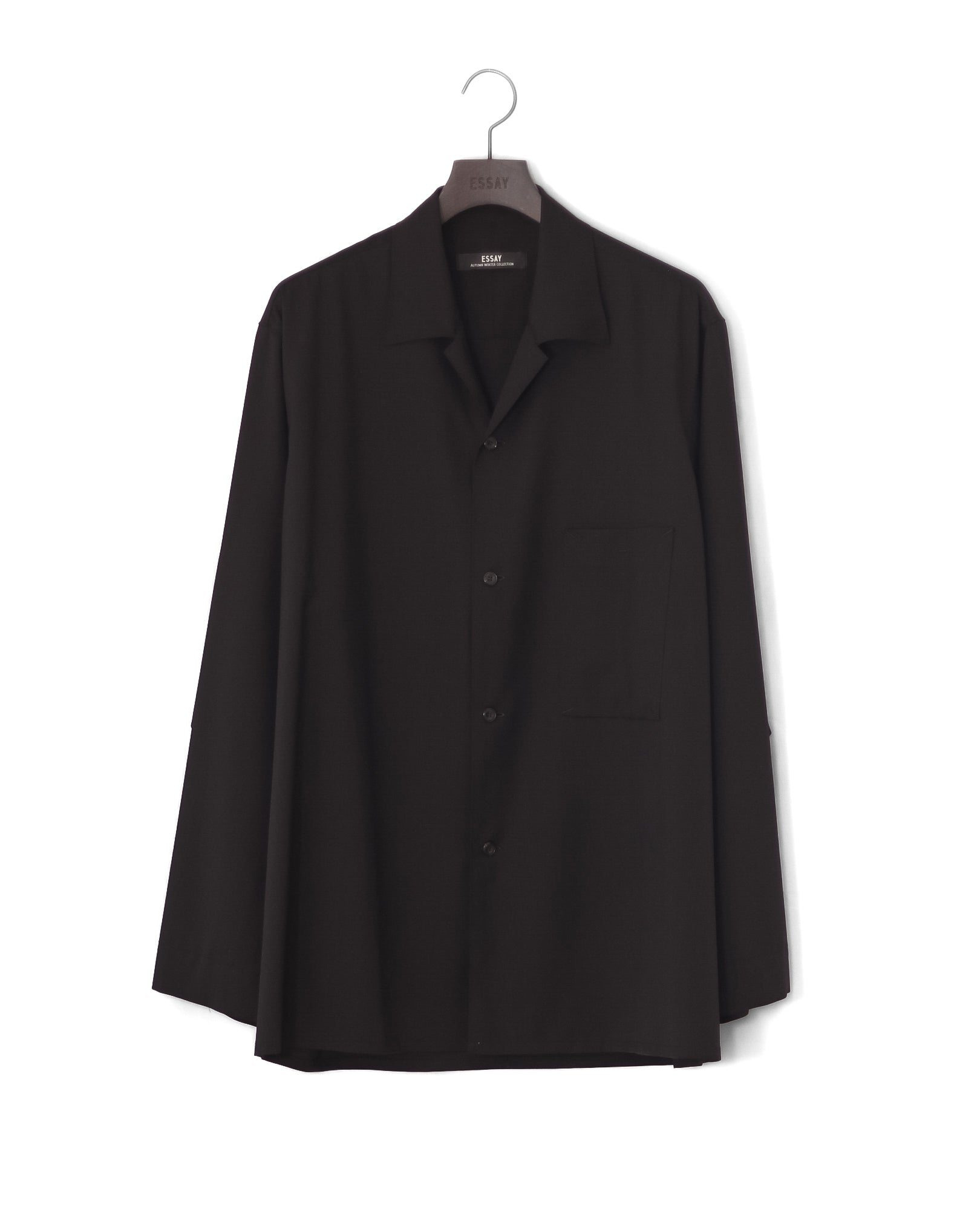 WOOL OPEN COLLAR SHIRT(BLACK WOOL)