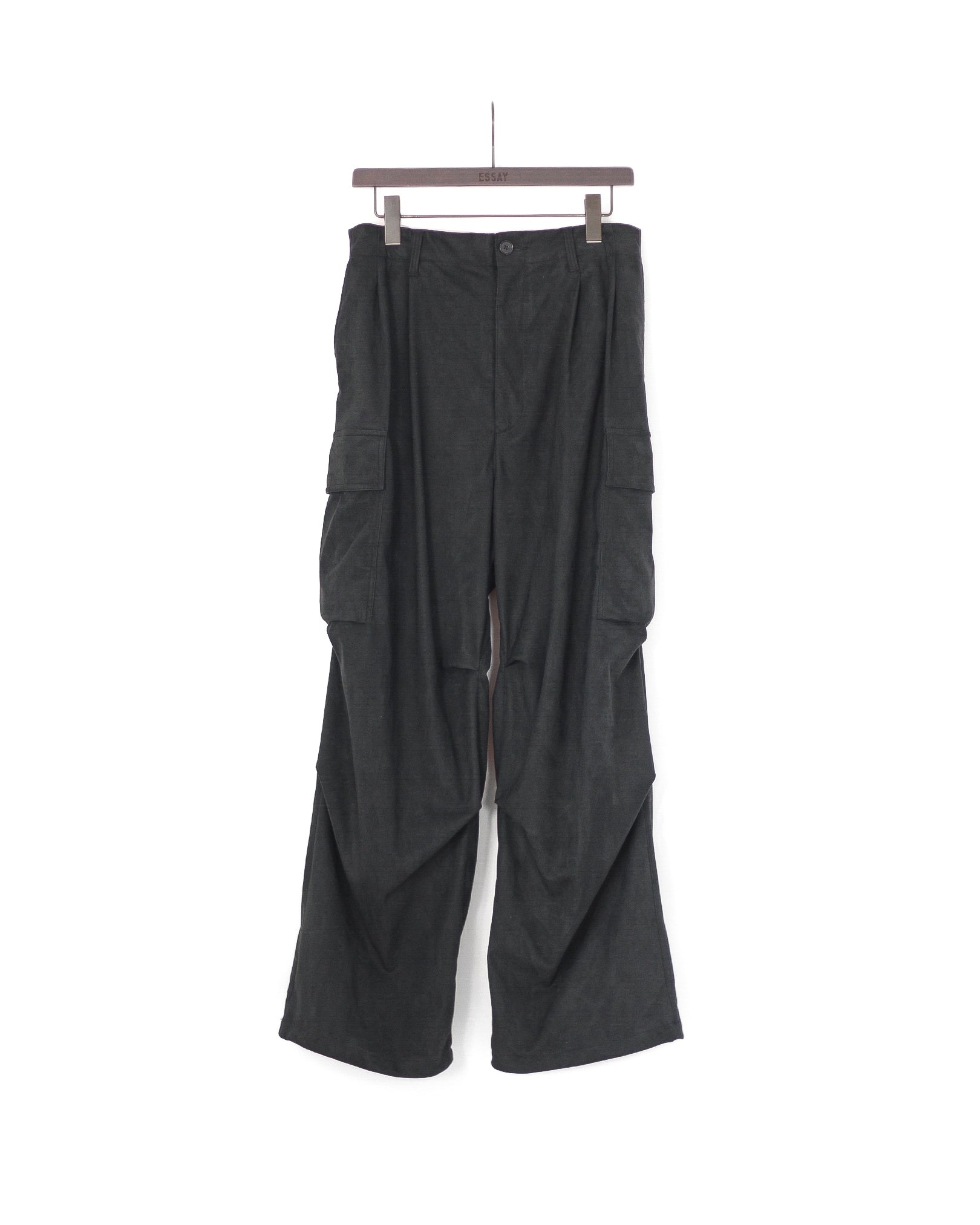 SYNTHETIC SUEDE WIDE MILITARY TROUSERS