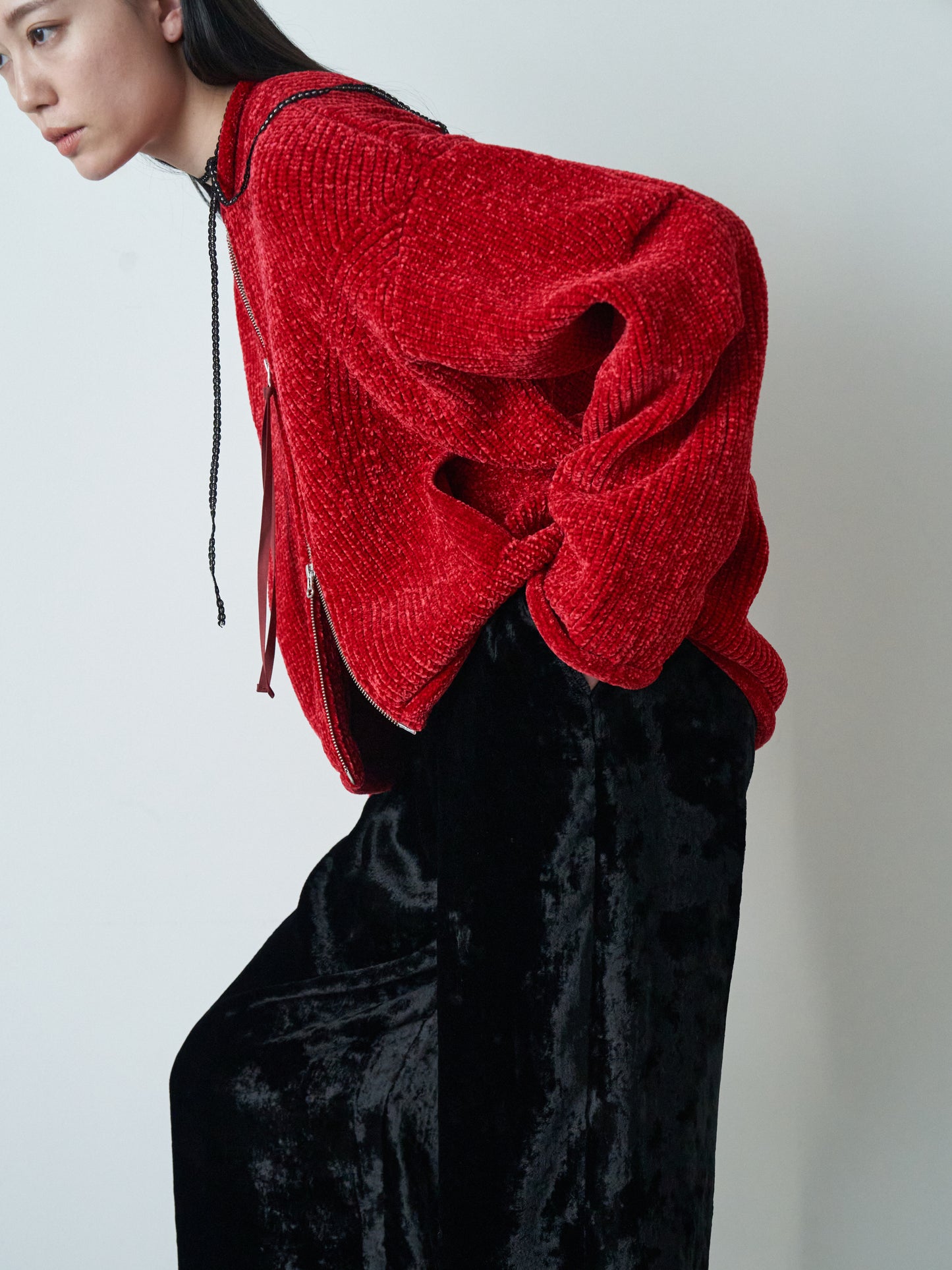 SQUISHY MOLE BOMBER KNIT BLOUSON(RED)