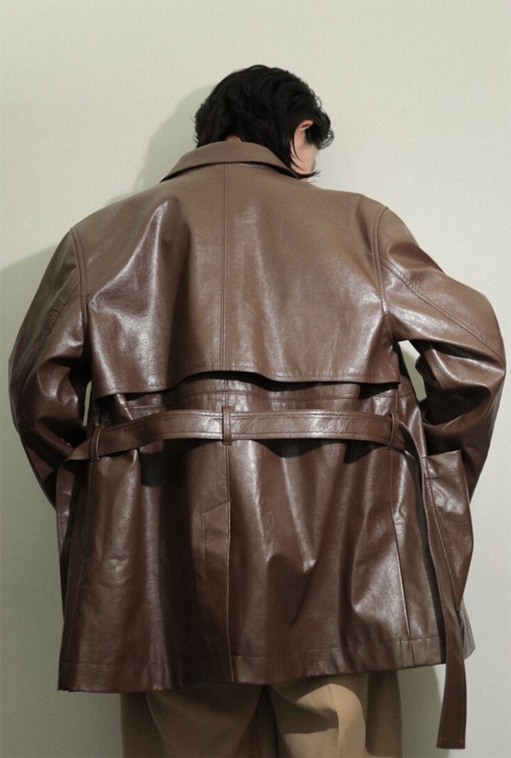Vegan Leather Belted Jacket(Moca)
