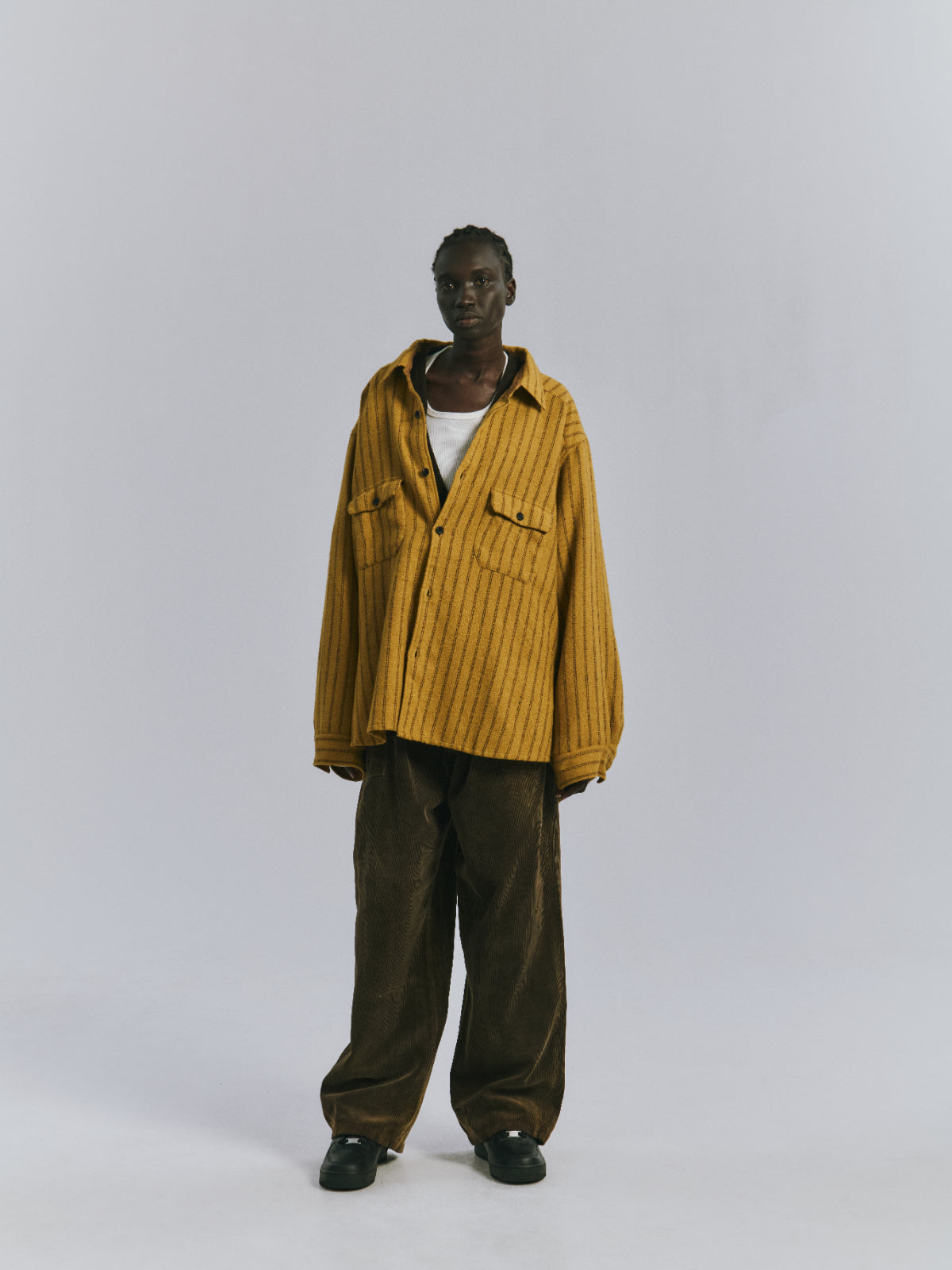 STRIPE BOXY WORK SHIRT(MUSTARD)