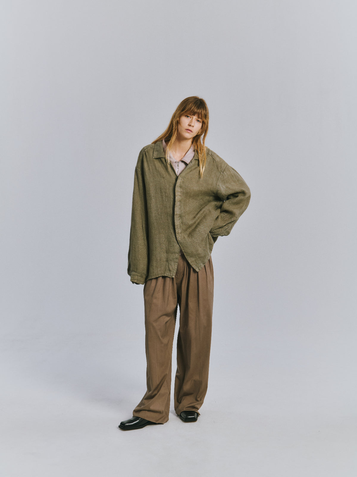 AGING LINEN CROSS-LINE SHIRT(KHAKI BEIGE)