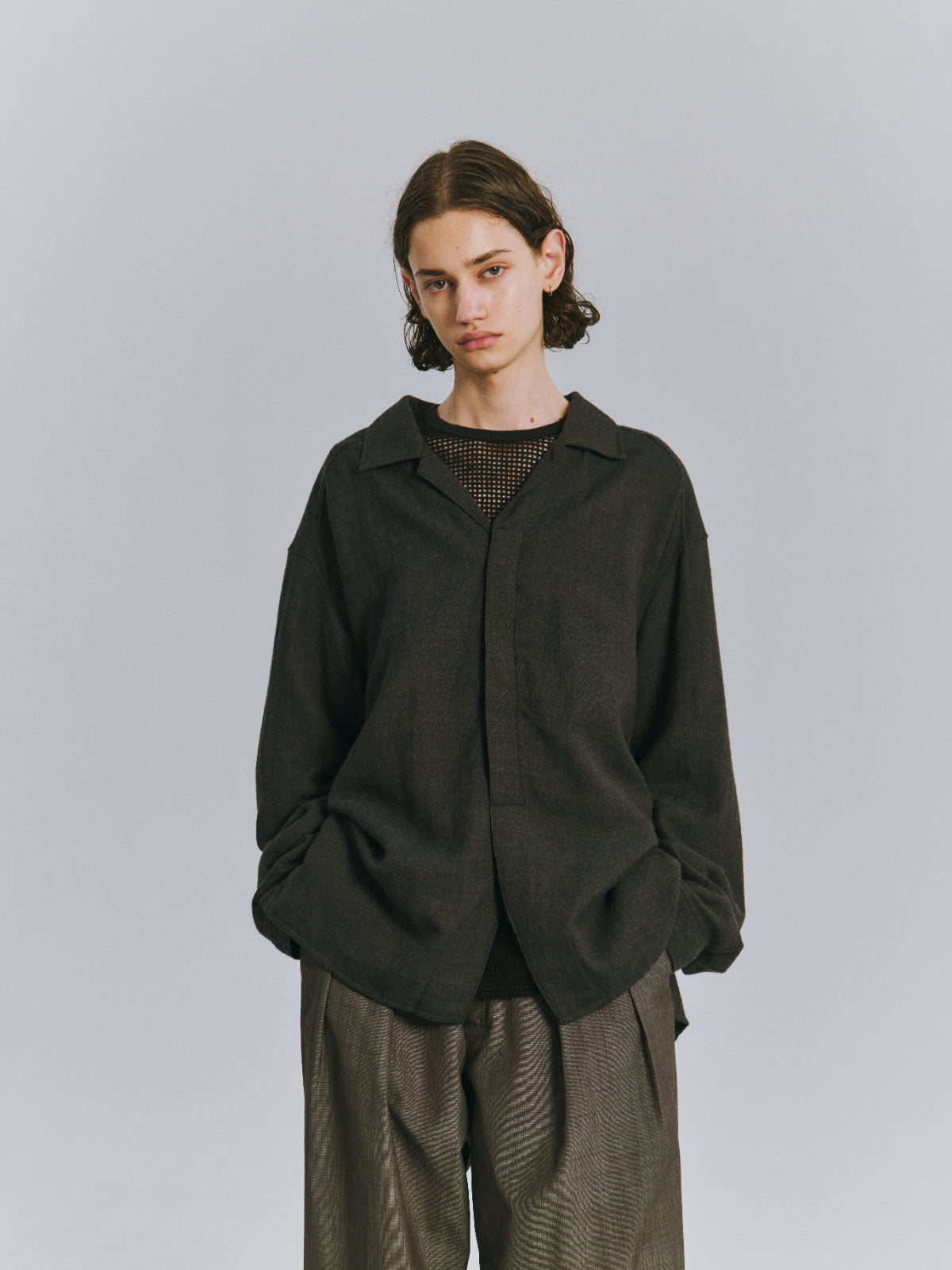 AGING LINEN CROSS-LINE SHIRT(BLACK)
