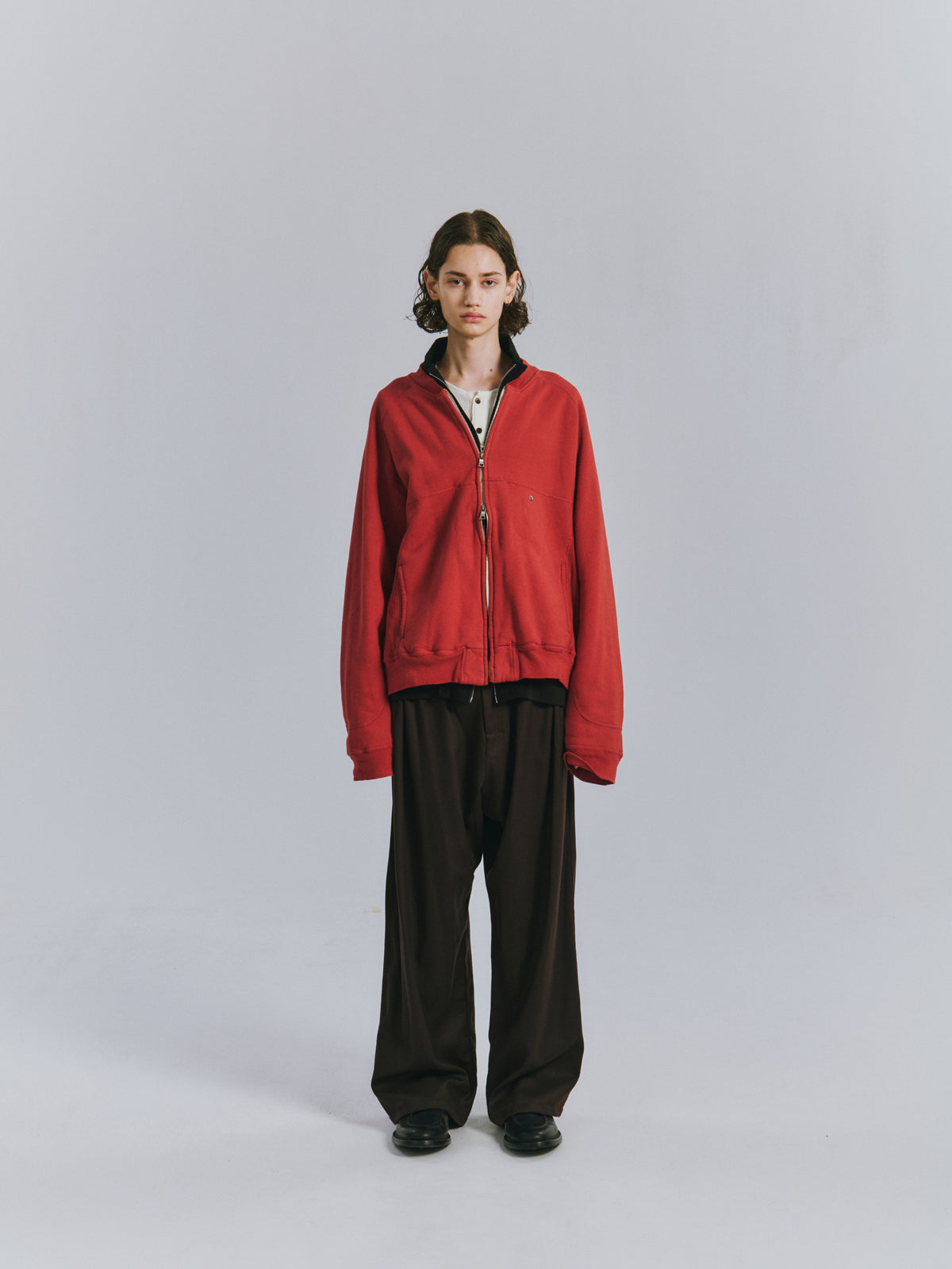 FLEECE-LINED SWEAT VARSITY SHIRT(RED)