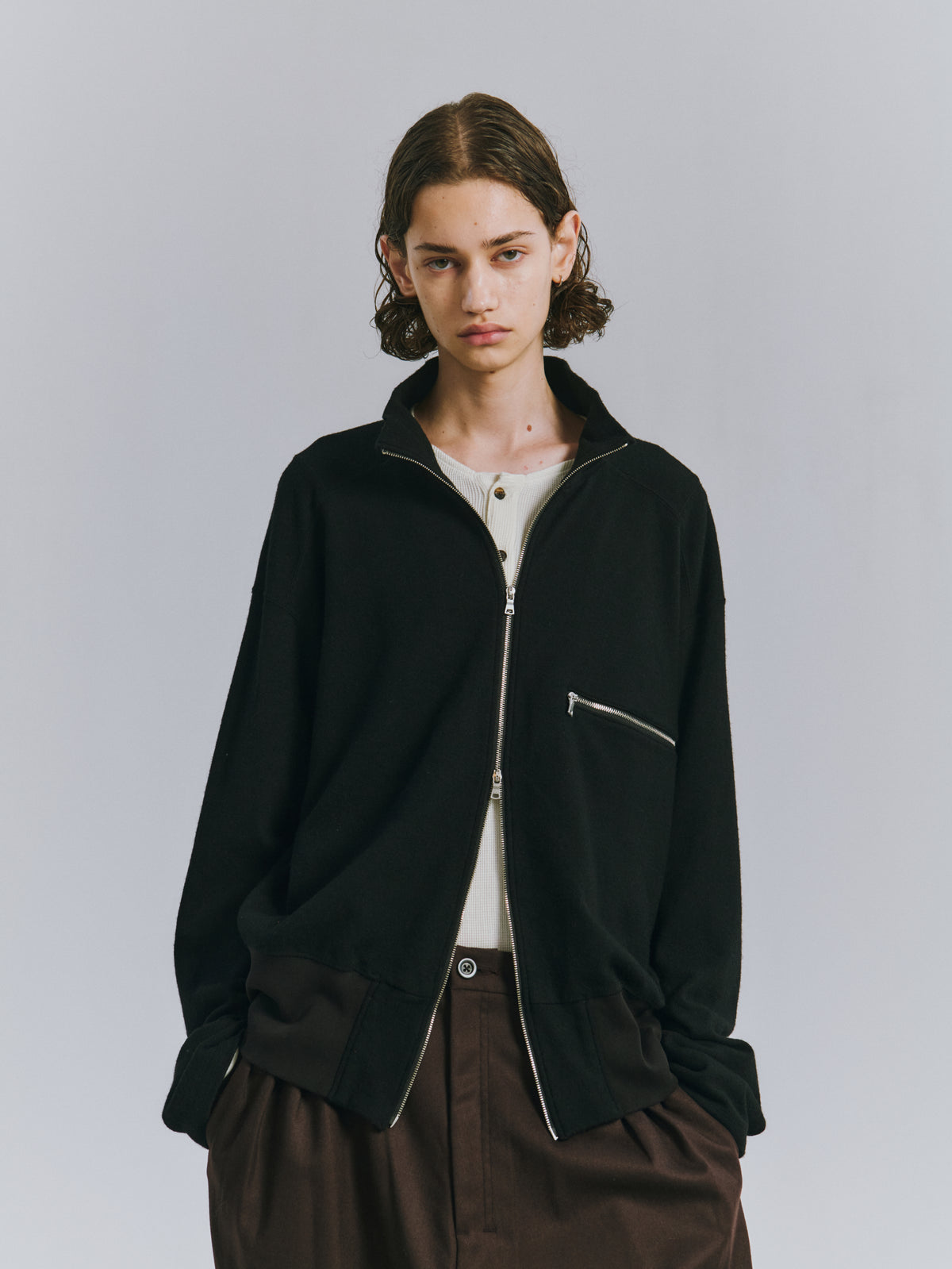 SHRINK WOOL ZIP UP STAND BLOUSON(BLACK)