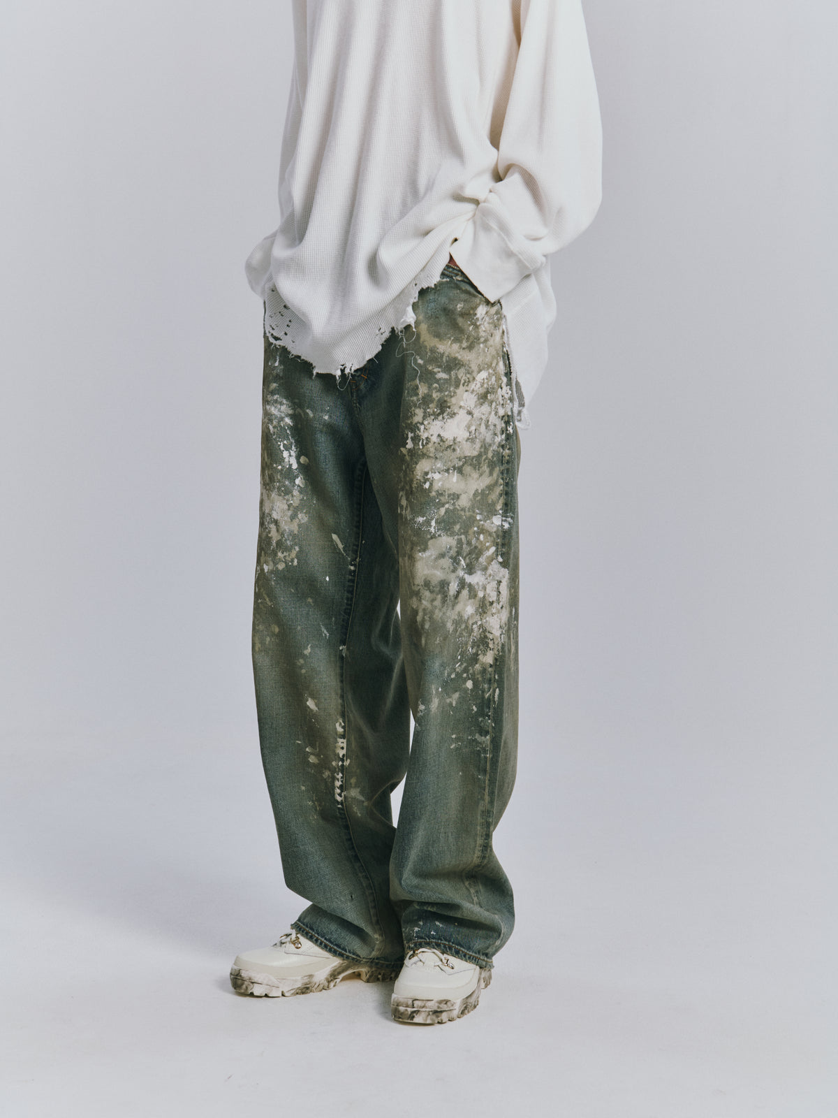 #08 PAINTED MIDDLE STRAIGHT 5P DENIM PANTS(INDIGO)