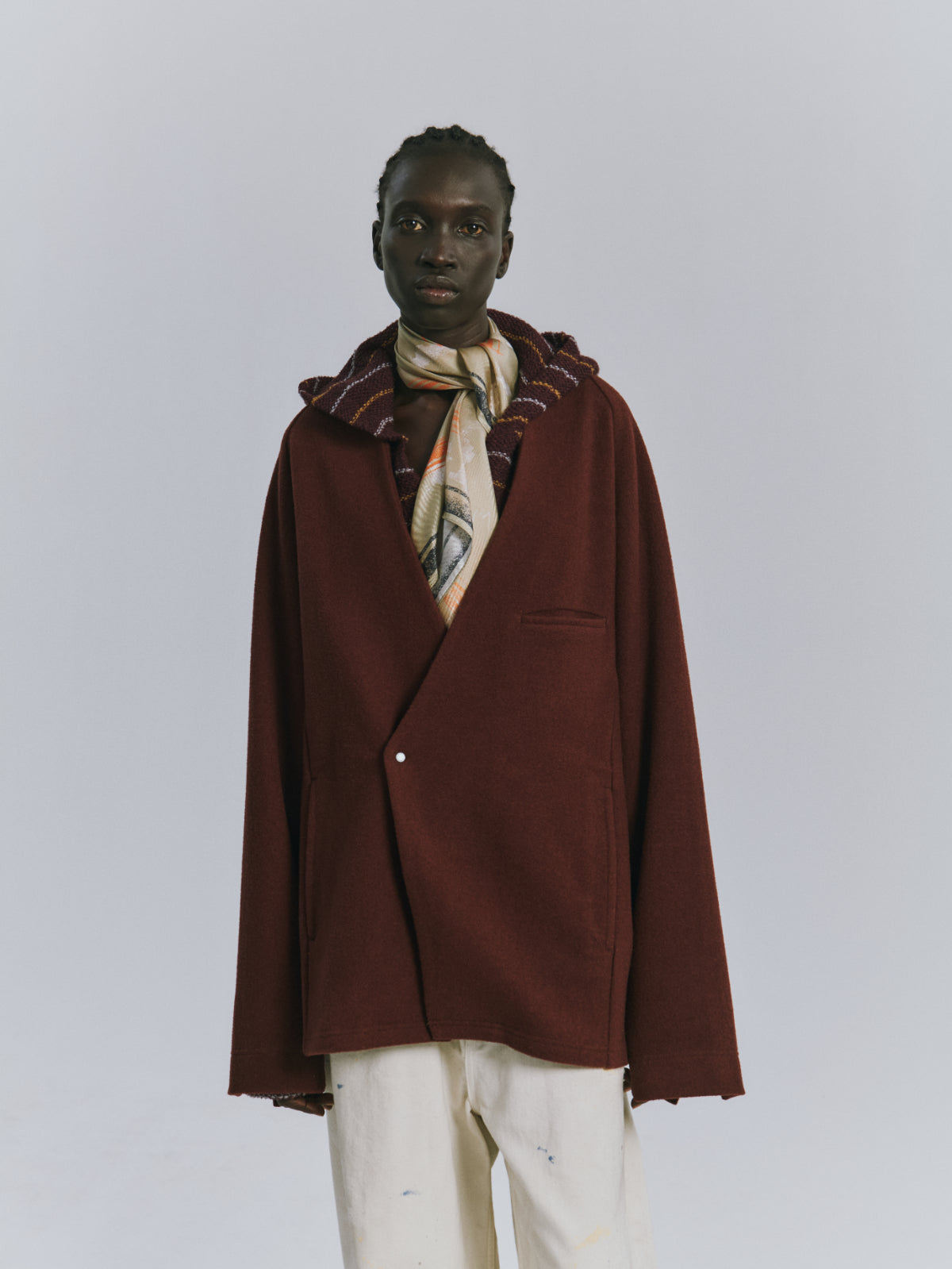 W/CA NO COLLAR DOUBLE JACKET(MARRON)