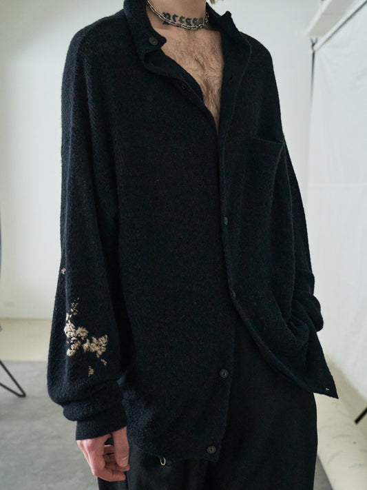 HAND EMBROIDERY MOHAIR NYLON CARDIGAN(BLACK)