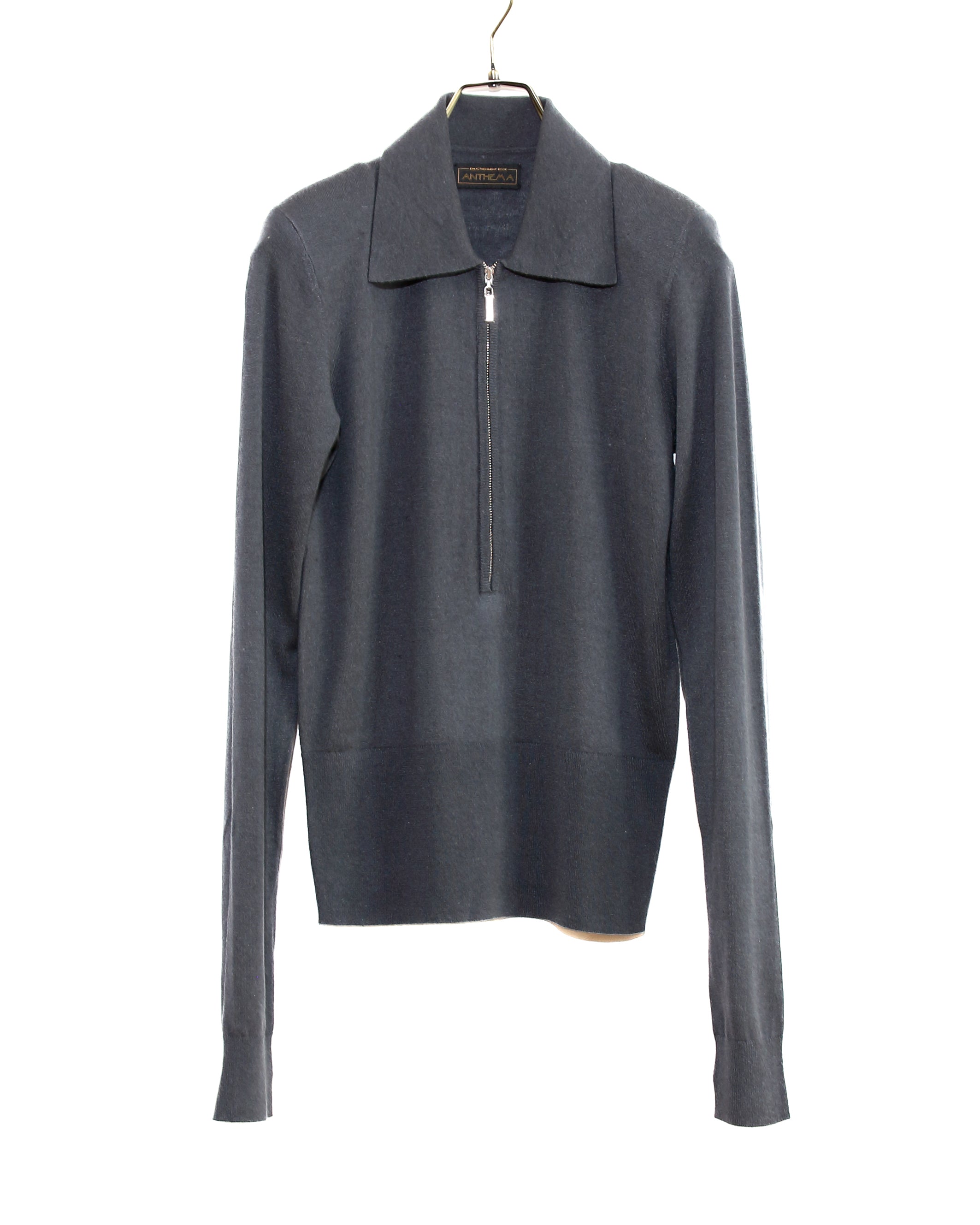 SILK CASHMERE PADDED ZIP PULLOVER KNIT (GRAY)