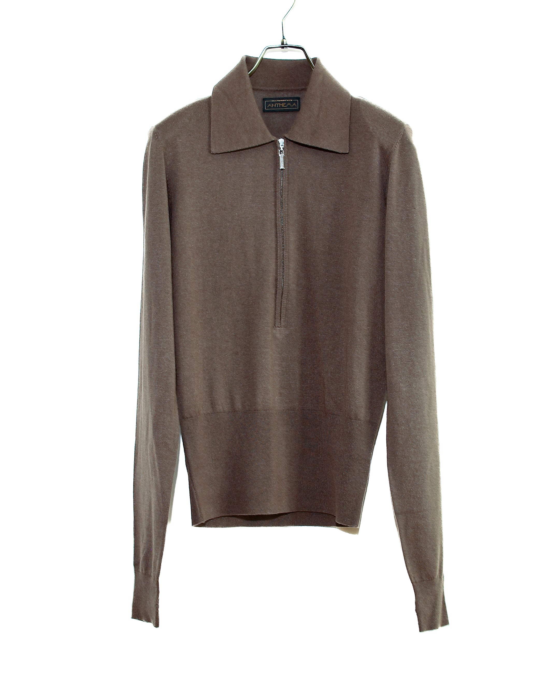 SILK CASHMERE PADDED ZIP PULLOVER KNIT (KHAKI BROWN)