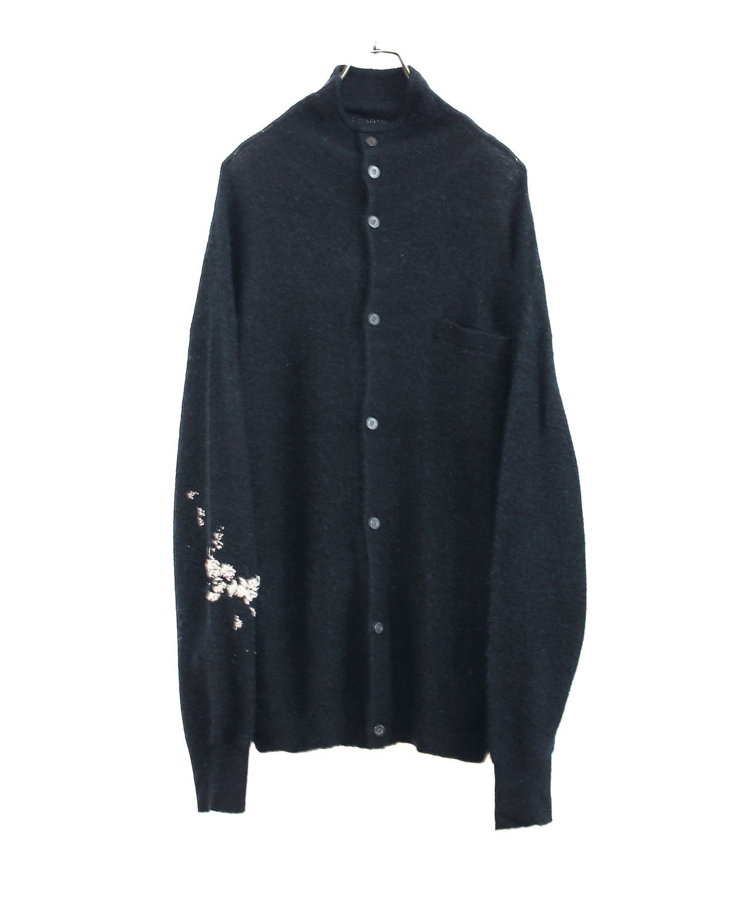 HAND EMBROIDERY MOHAIR NYLON CARDIGAN(BLACK)