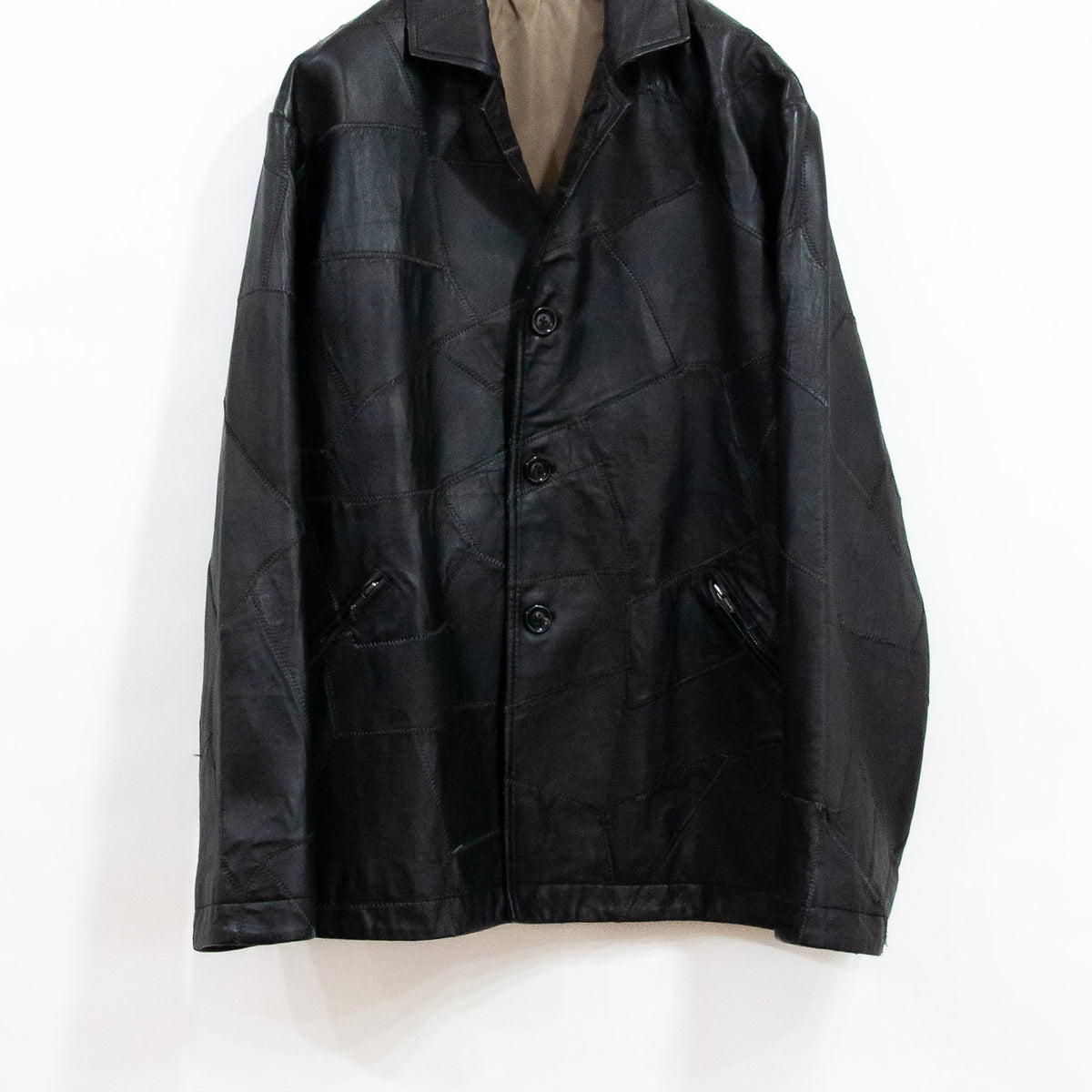 COW LEATHER UNEVEN JACKET(BLACK)