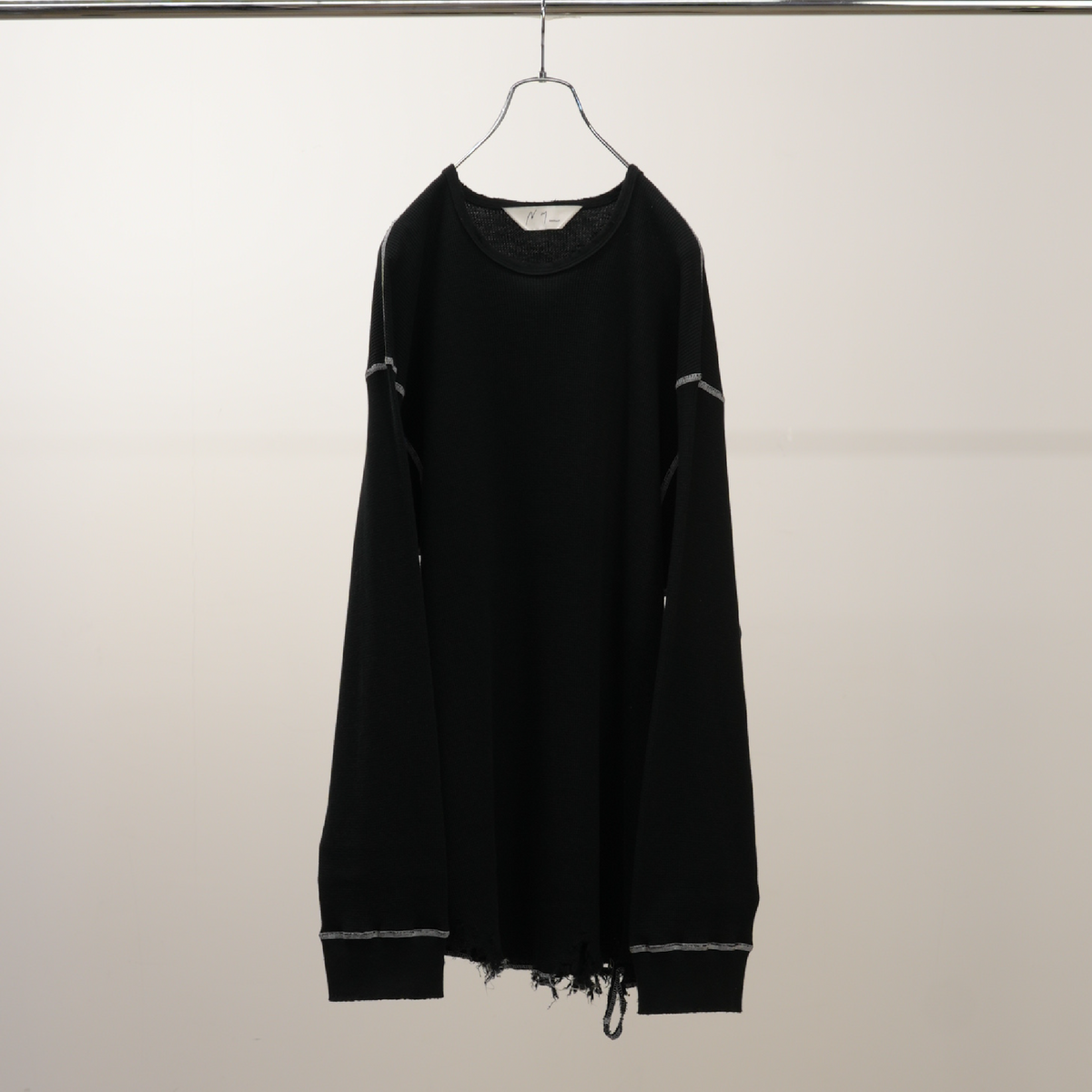 DAMAGE WAFFLE CREW LS T-SHIRT(BLACK)