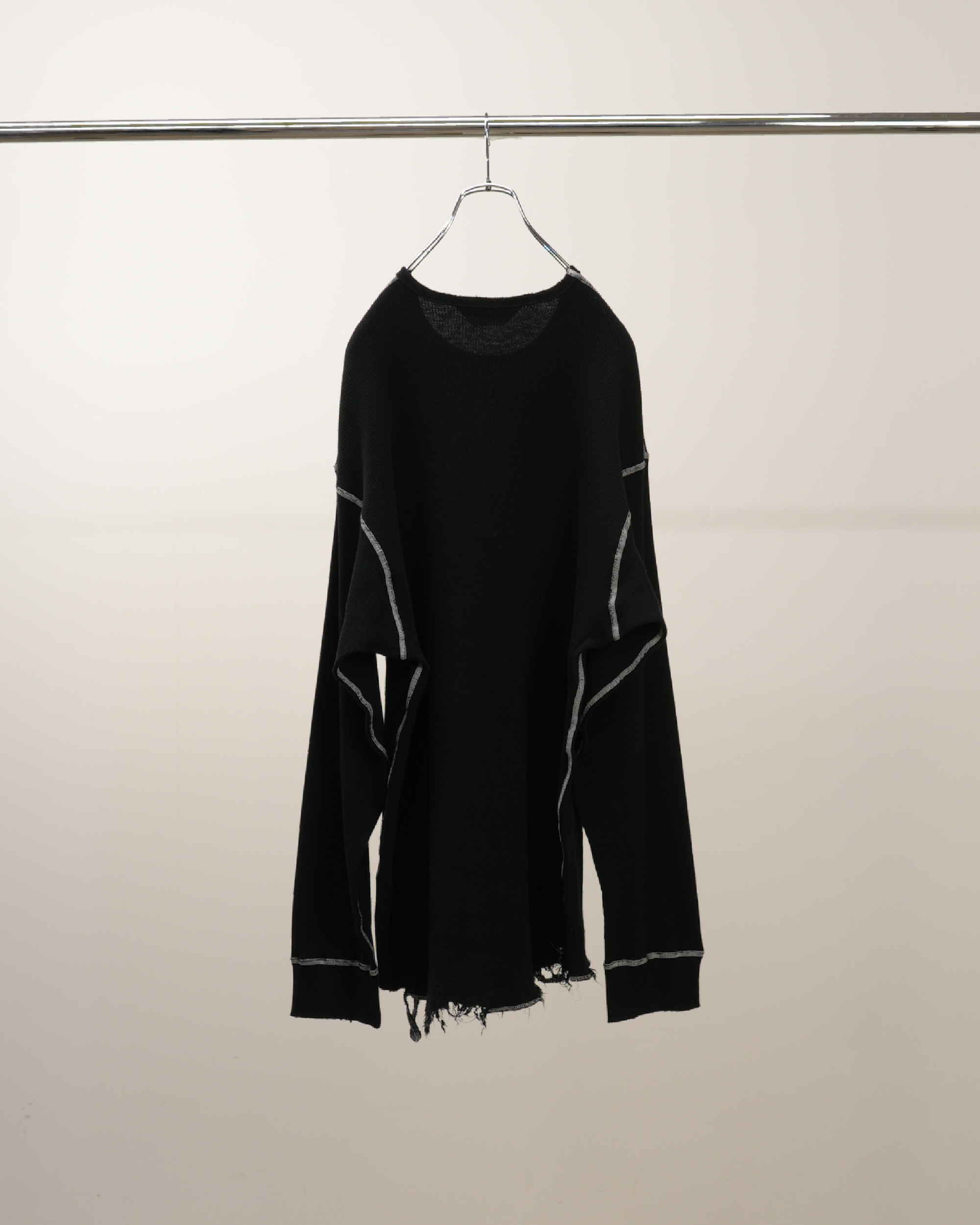 DAMAGE WAFFLE CREW LS T-SHIRT(BLACK)