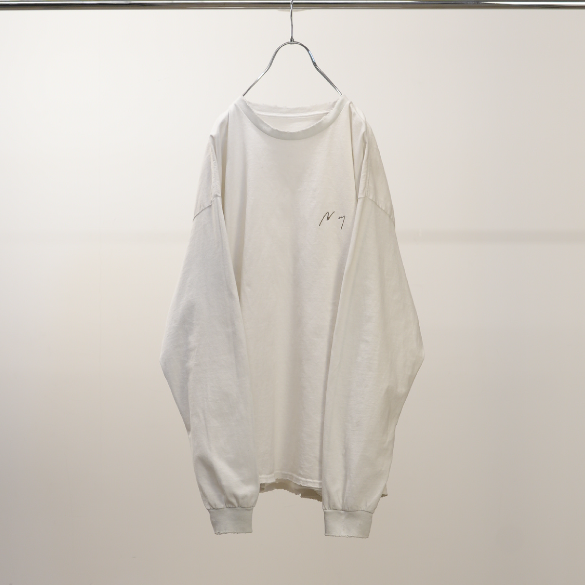 EMBROIDERY DYED LS T-SHIRT(WHITE)