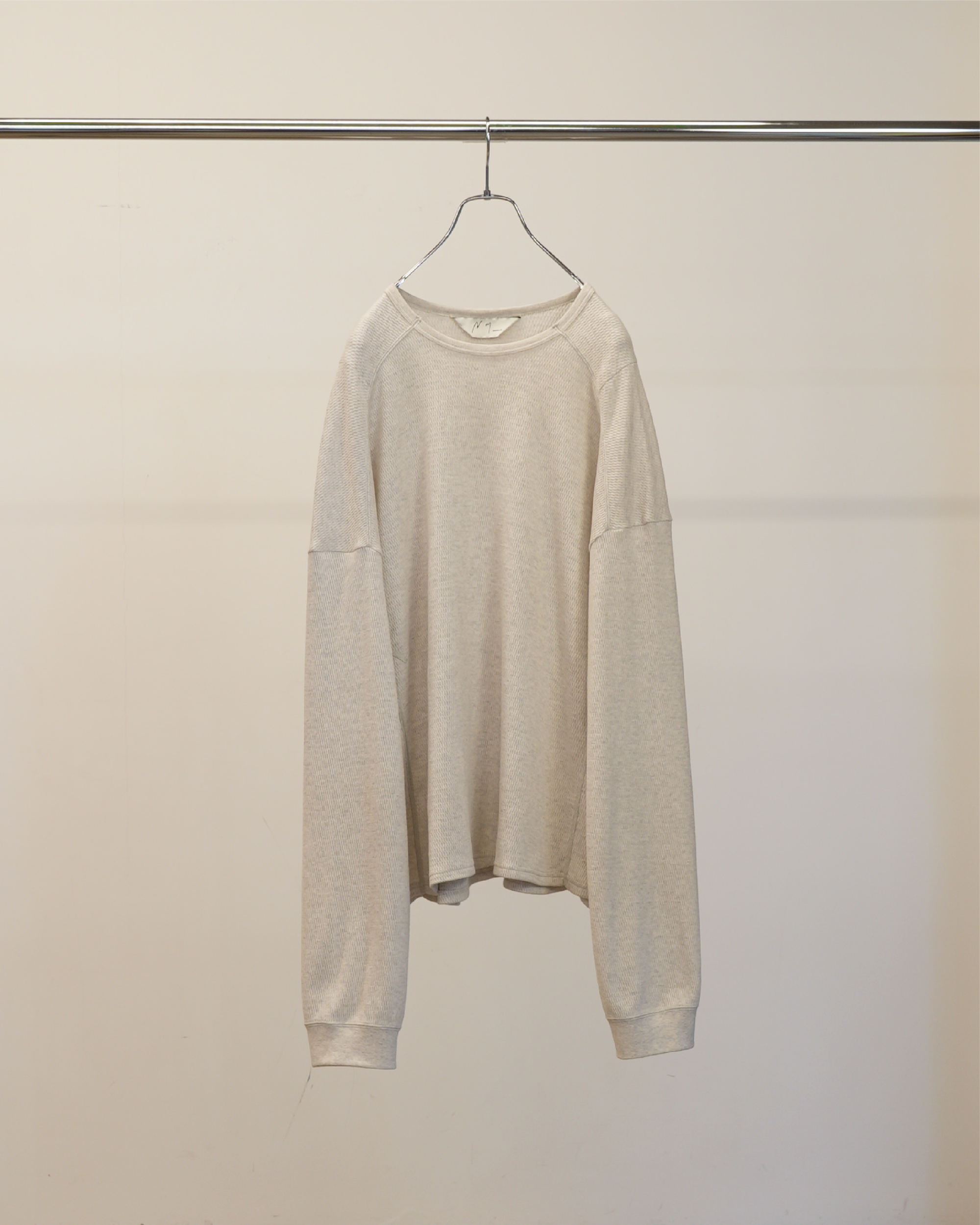 WAFFLE CREW NECK LS(HEATHER WHITE)