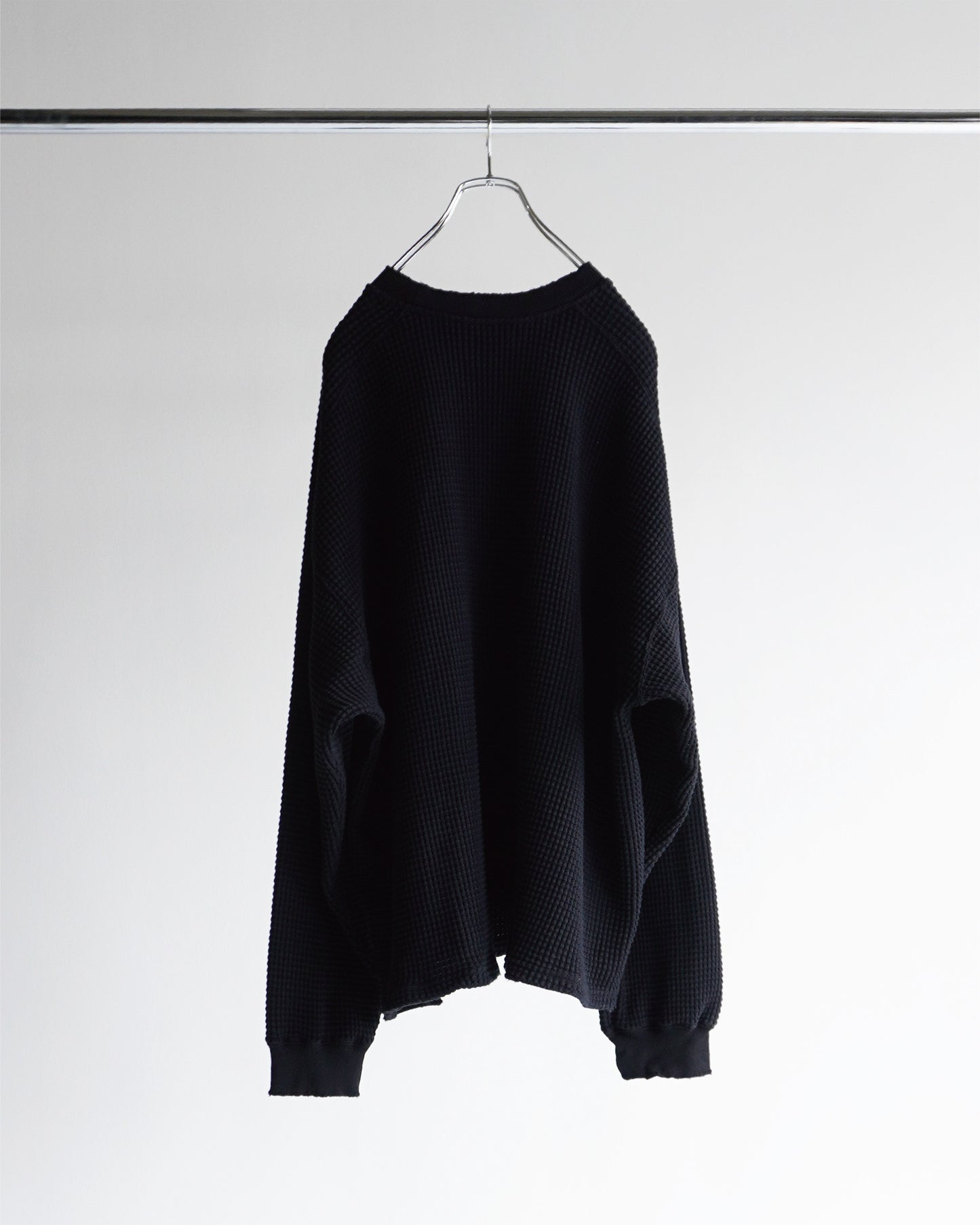 DAMAGE HEAVY WAFFLE OVERSIZED LS T-SHIRT(BLACK)