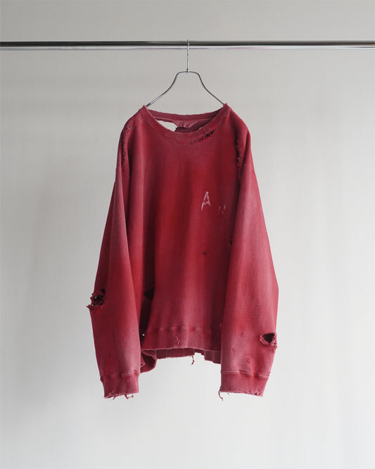 CRASH UNEVEN OVER SWEAT SHIRT(RED)