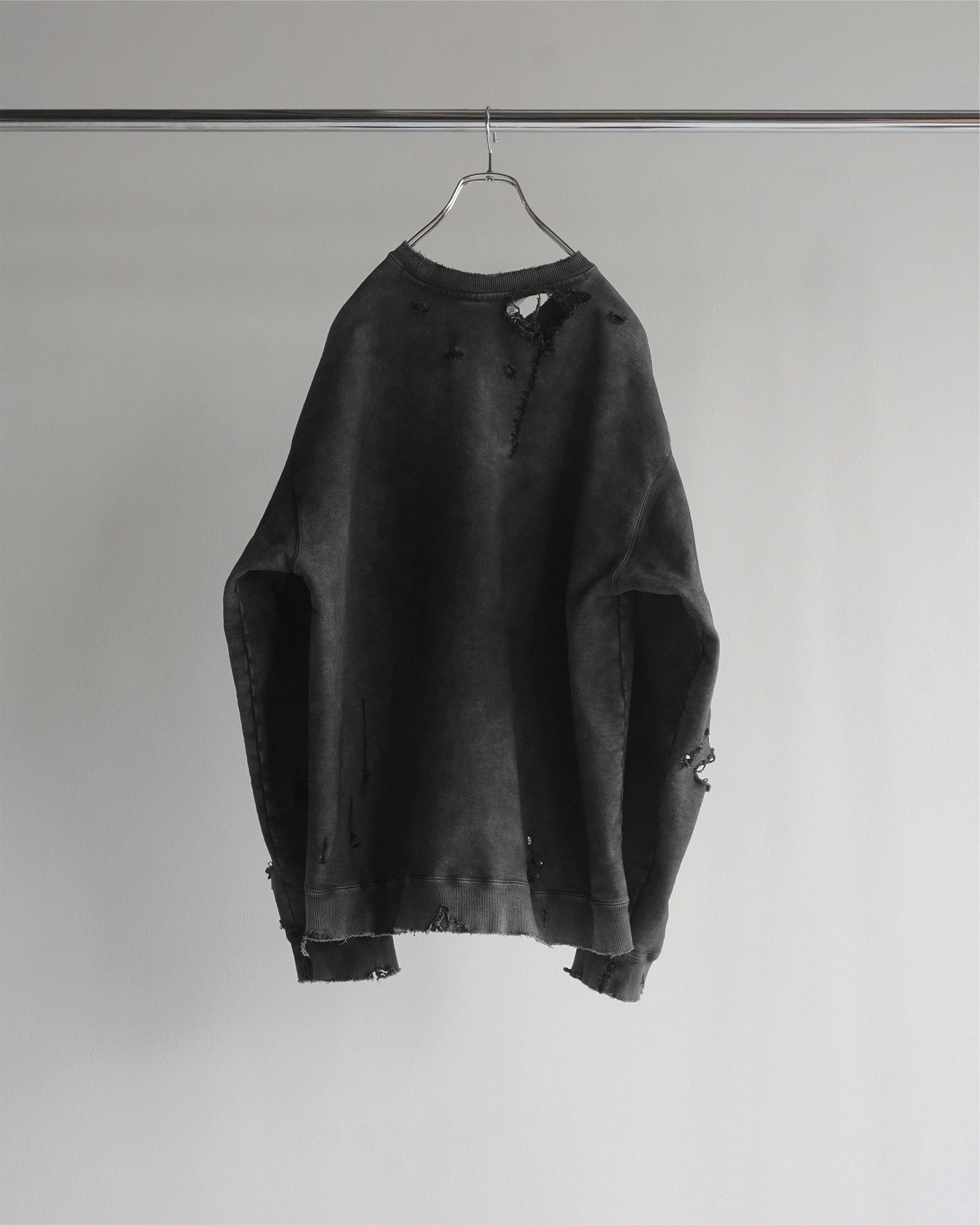 CRASH UNEVEN OVER SWEAT SHIRT(BLACK)