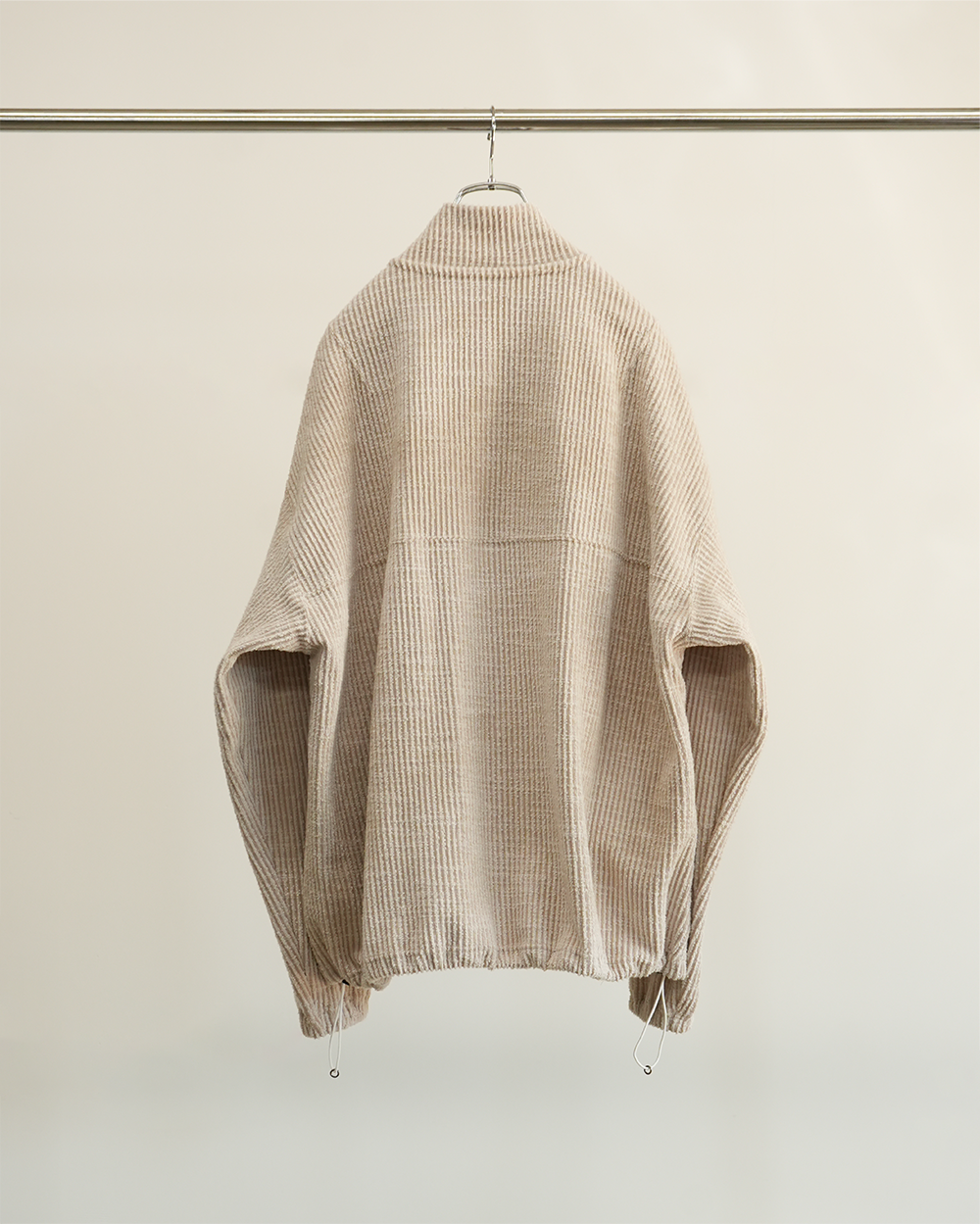 CUT STRIPE HALF ZIP PULL OVER SHIRT(BEIGE)