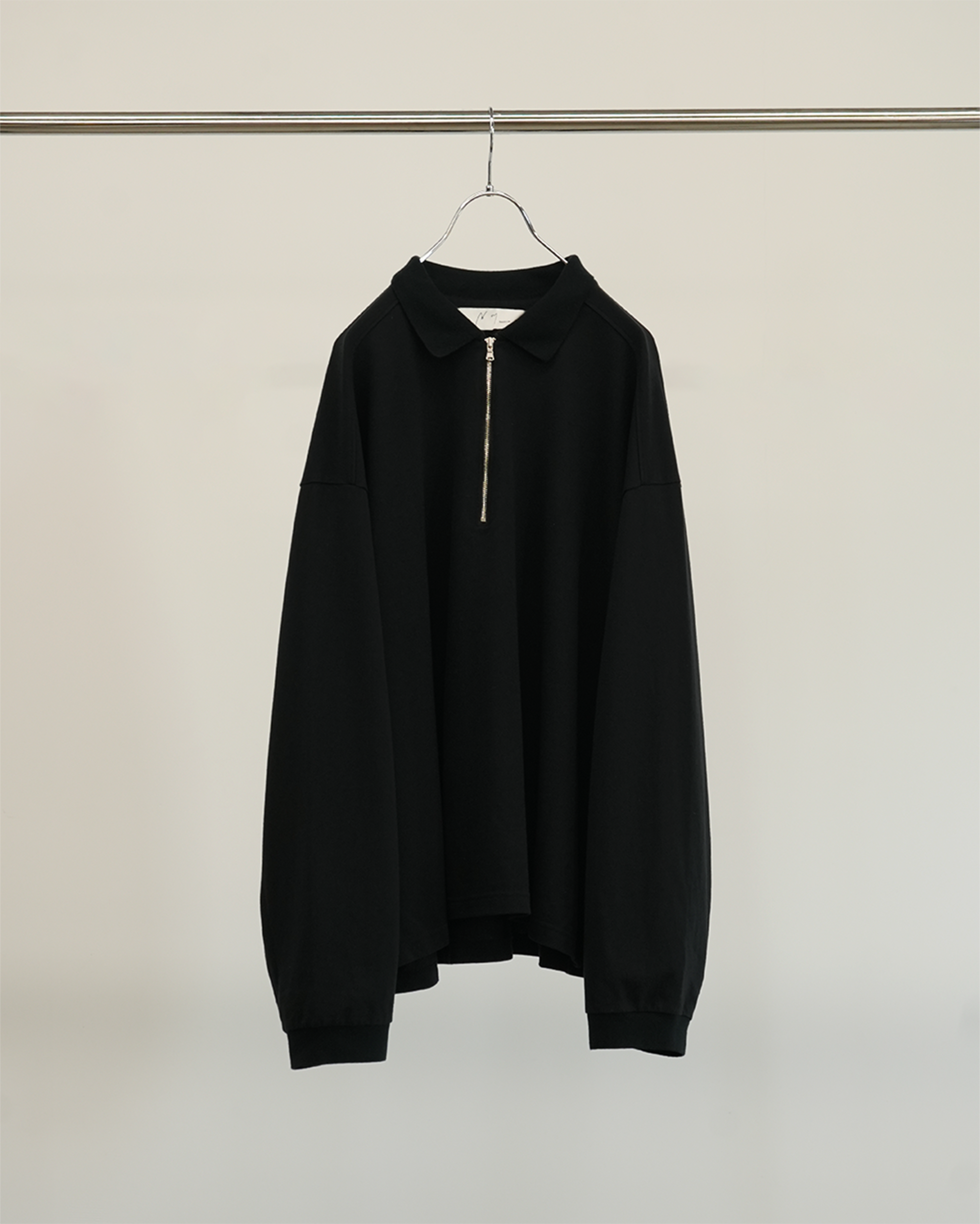 HALF ZIP POLO LS SHIRT(BLACK)