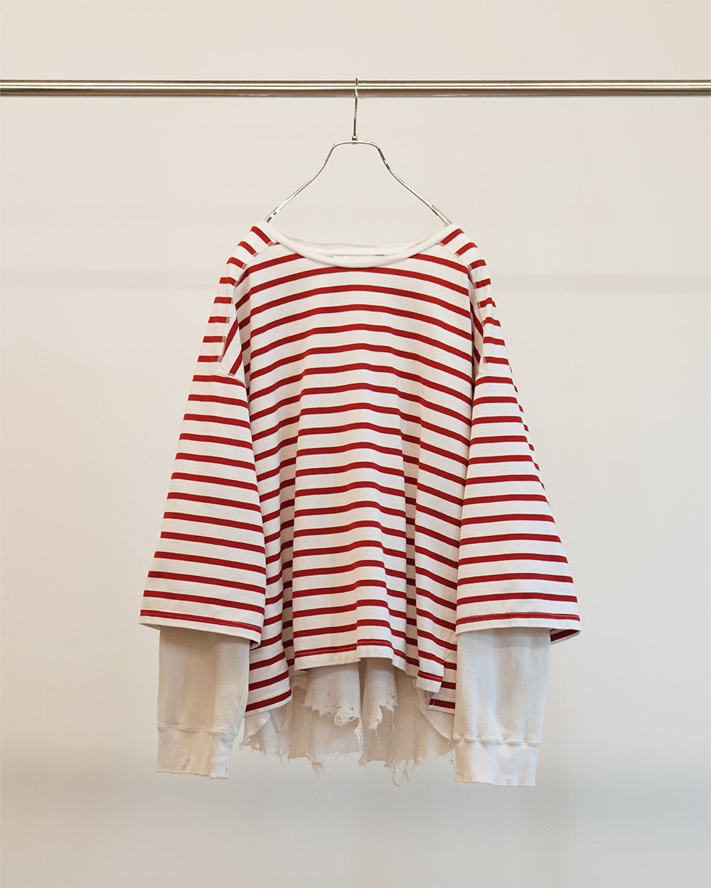 BORDER LAYERED LS SHIRT(WHITE/RED)