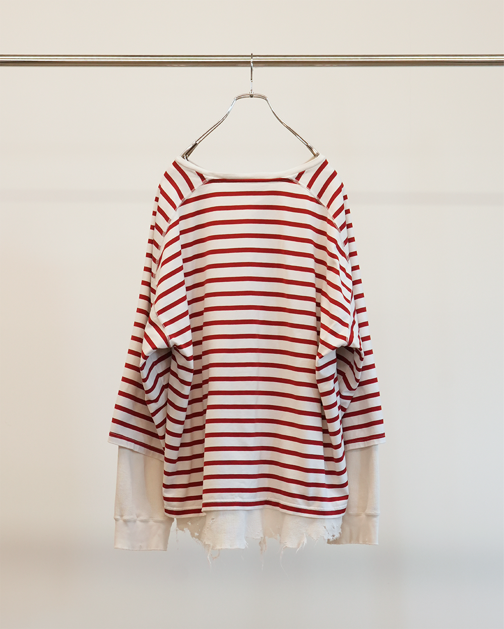 BORDER LAYERED LS SHIRT(WHITE/RED)