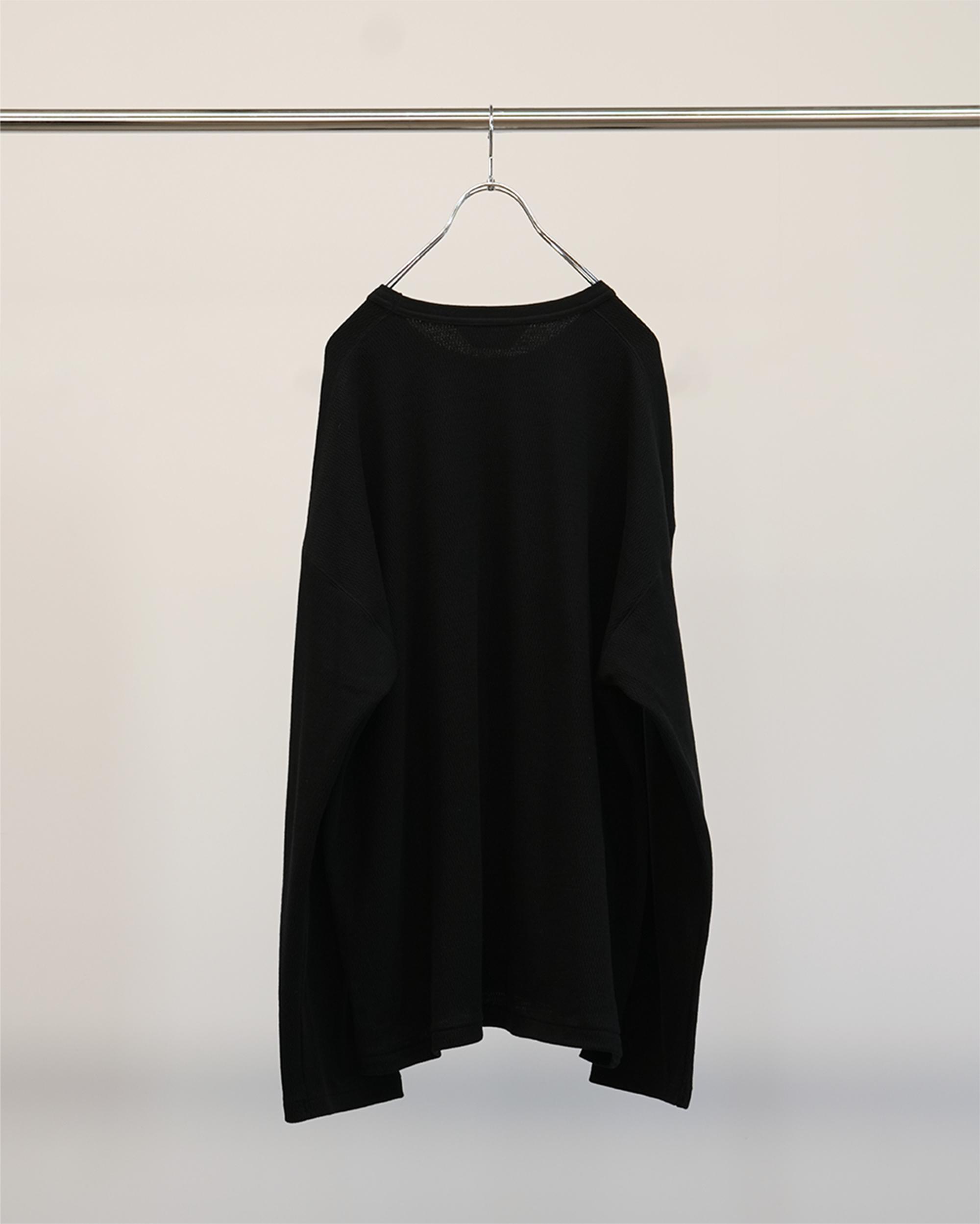 WAFFLE CREW NECK LS T-SHIRT(BLACK)