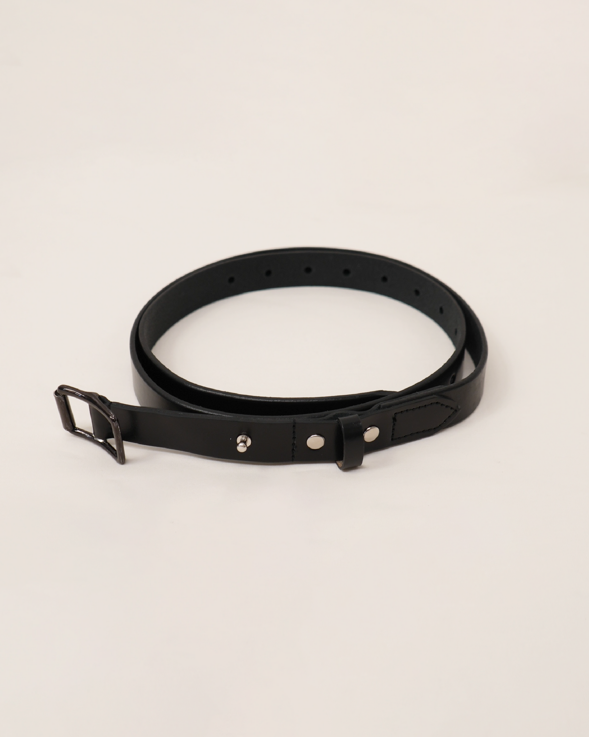 BUTTON STUD LEATHER BELT(BLACK)