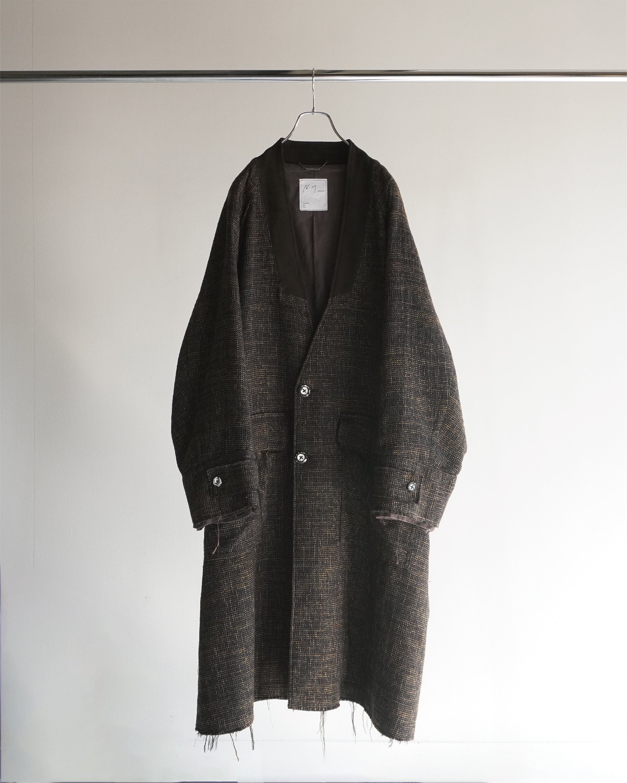 TWEED COLLARLESS COAT(BROWN)