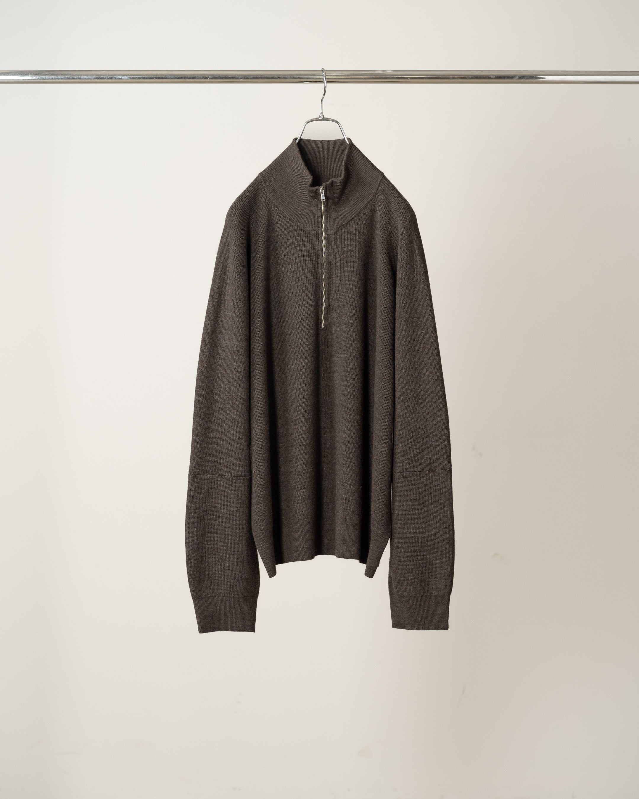 120'S WOOL HALF ZIP KNIT(MARRON)