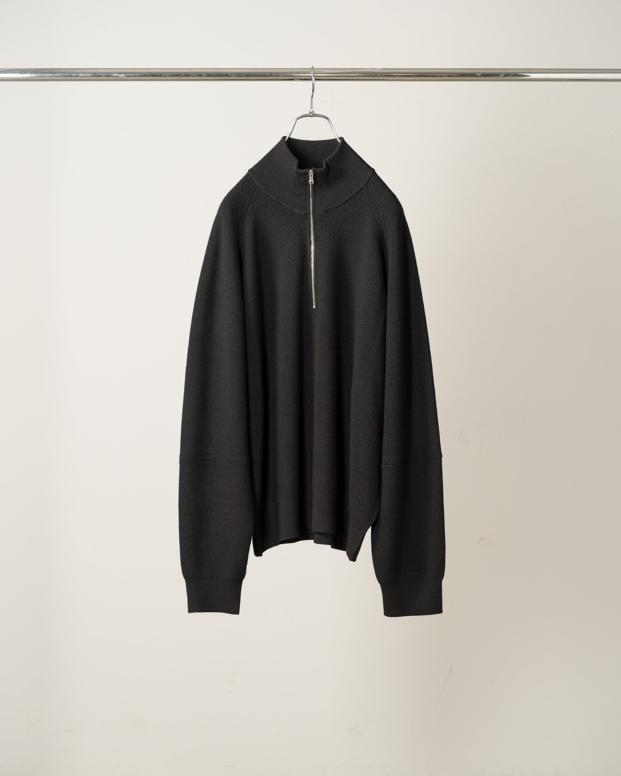 120'S WOOL HALF ZIP KNIT(BLACK)