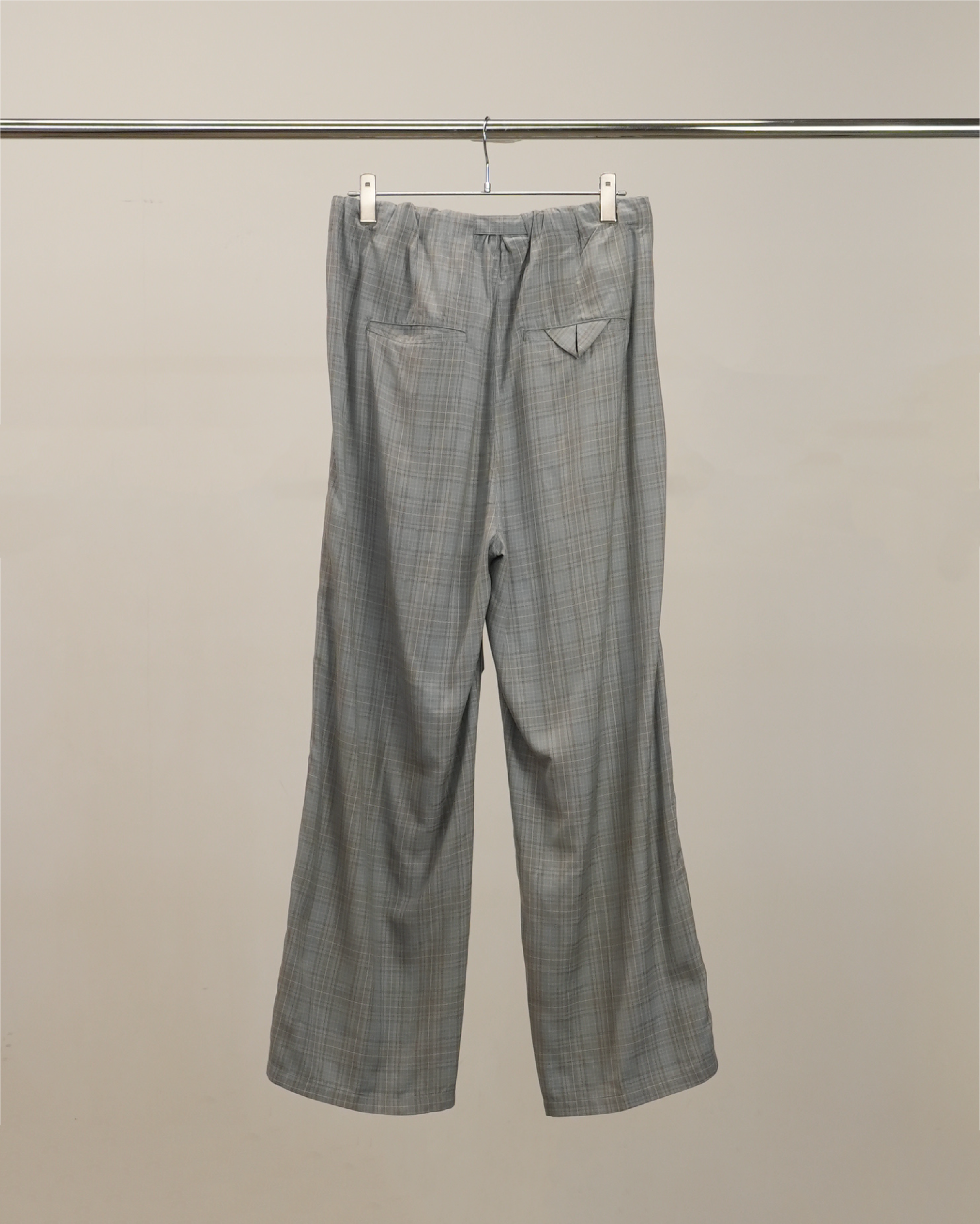 AGING CHECK BELT-LESS SLACKS(BLUE)