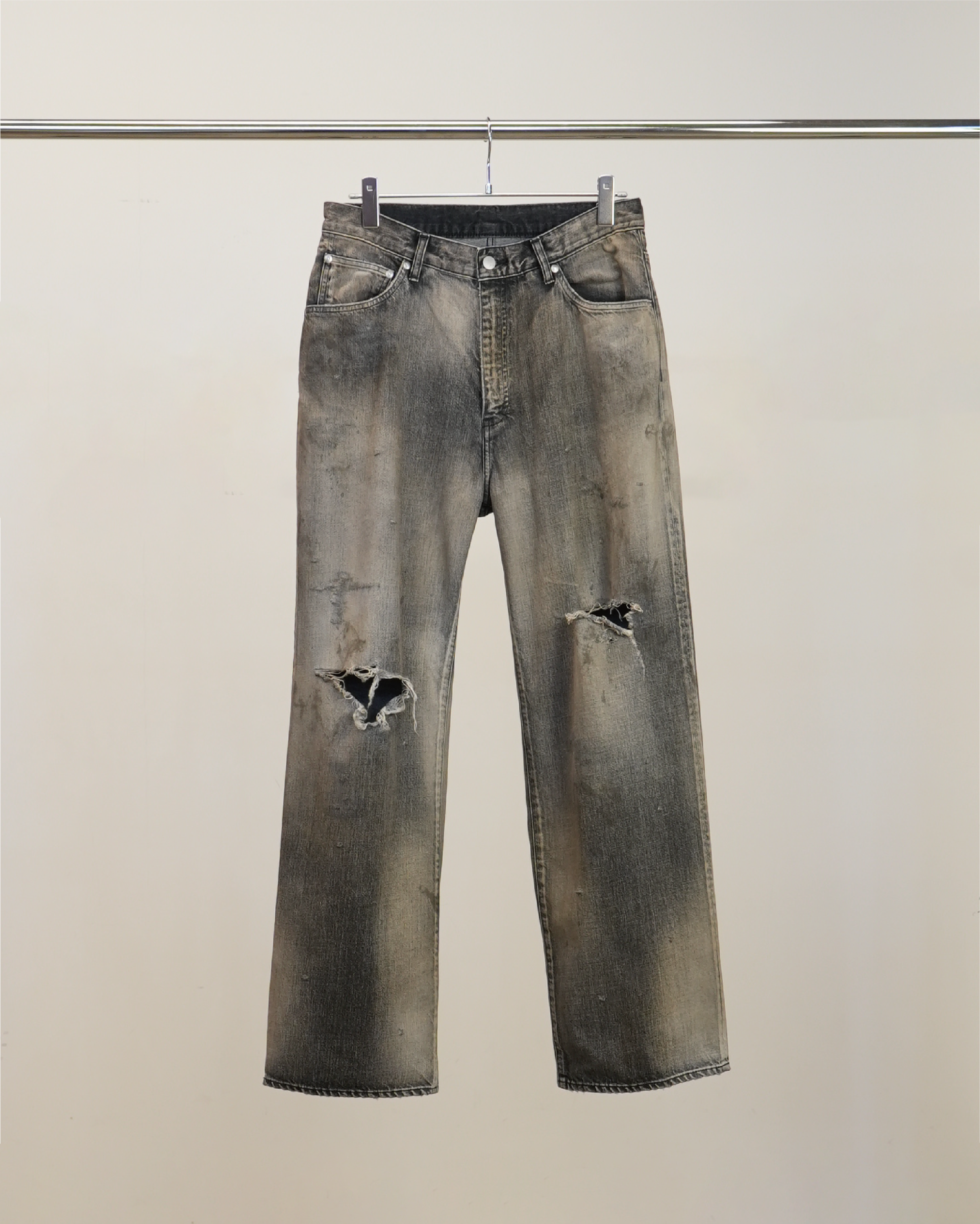 CRASH MIDDLE STRAIGHT 5P DENIM PANTS(BLACK)