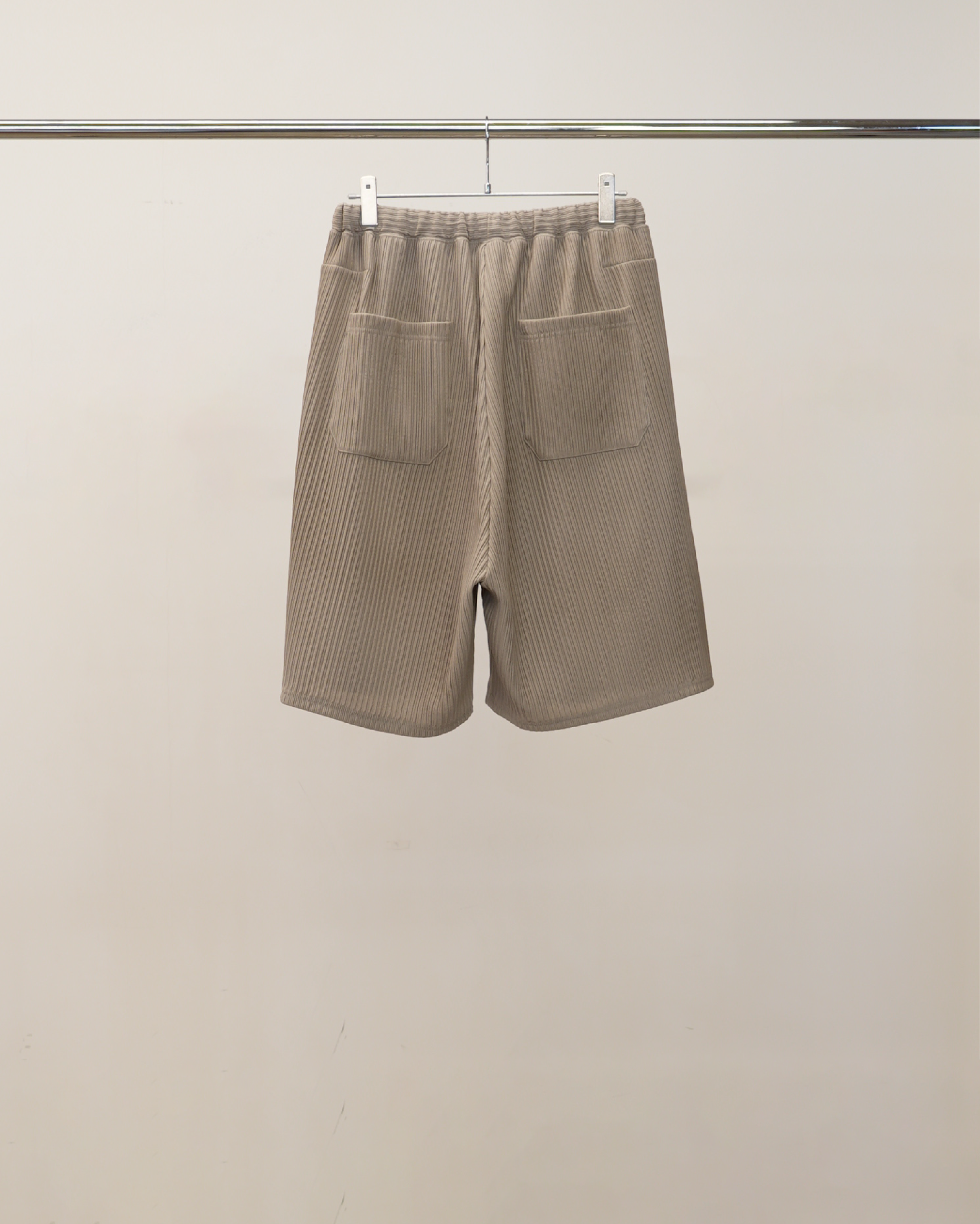 WRINKLED STRIPE TUCK SHORT PANTS(GREIGE)