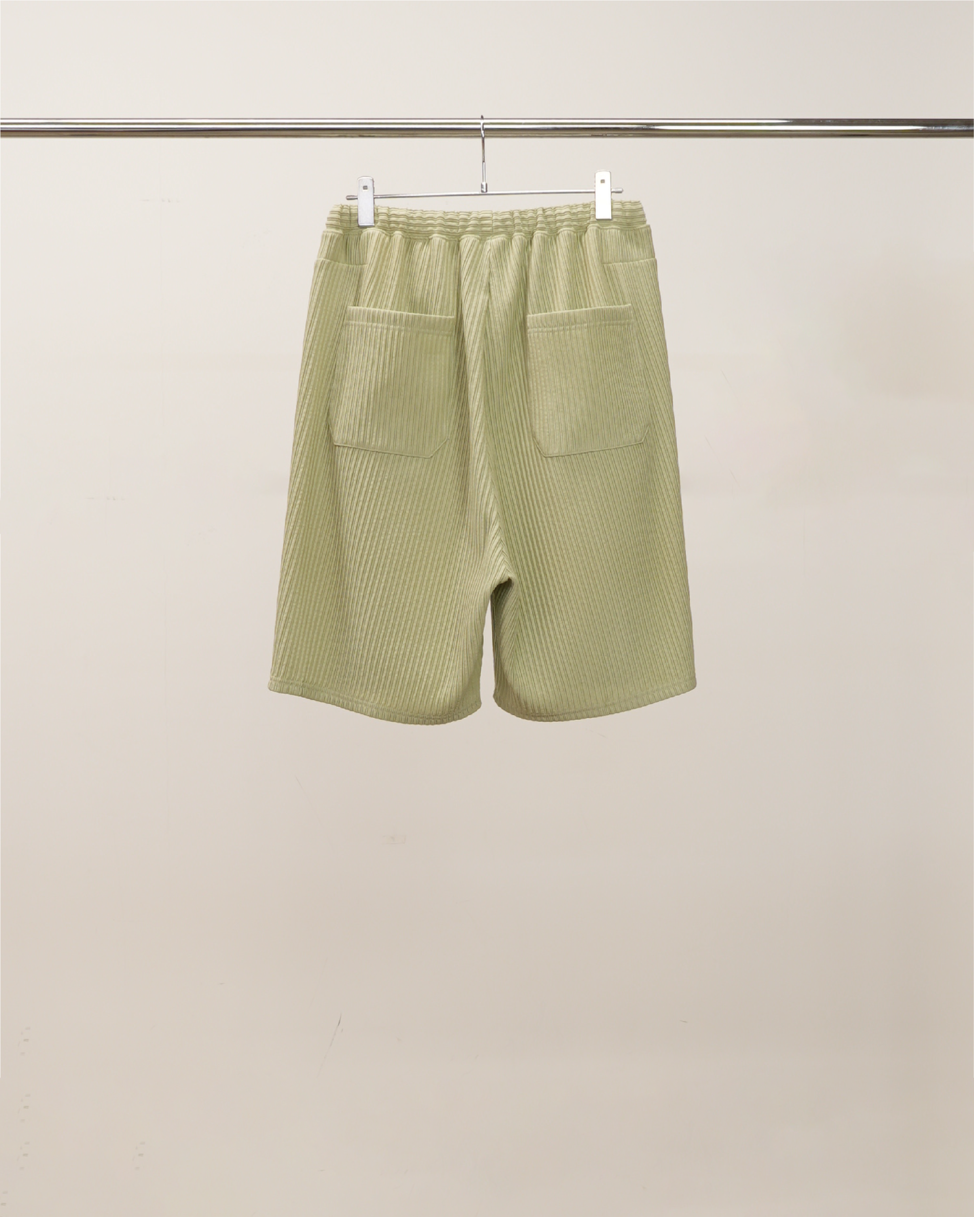 WRINKLED STRIPE TUCK SHORT PANTS(WASABI)