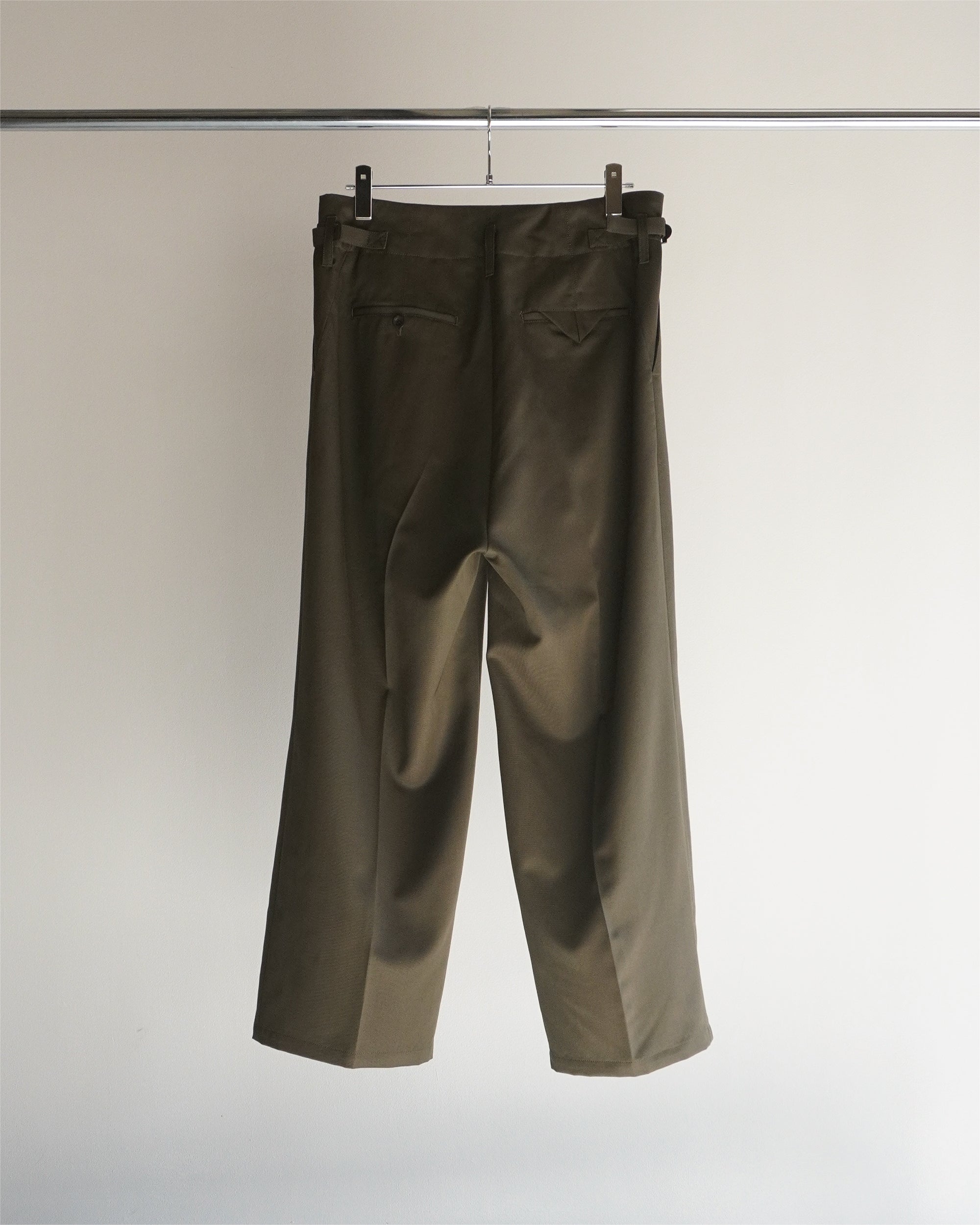 WOOL DAMAGE WIDE SLACKS(DARK OLIVE)