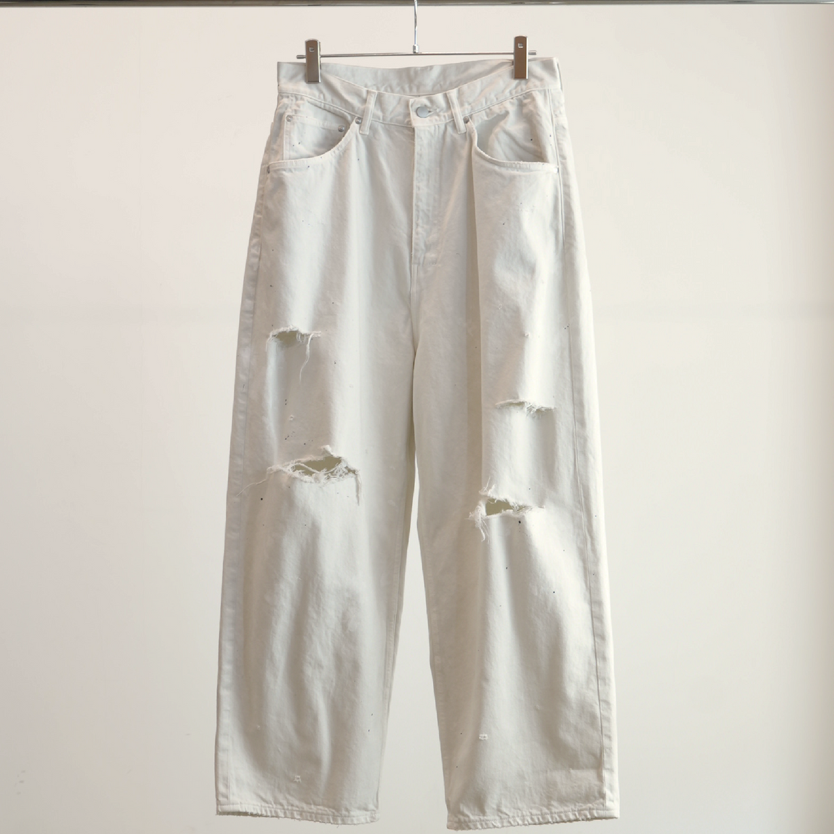 DAMAGE WIDE 5P DENIM PANTS(WHITE)