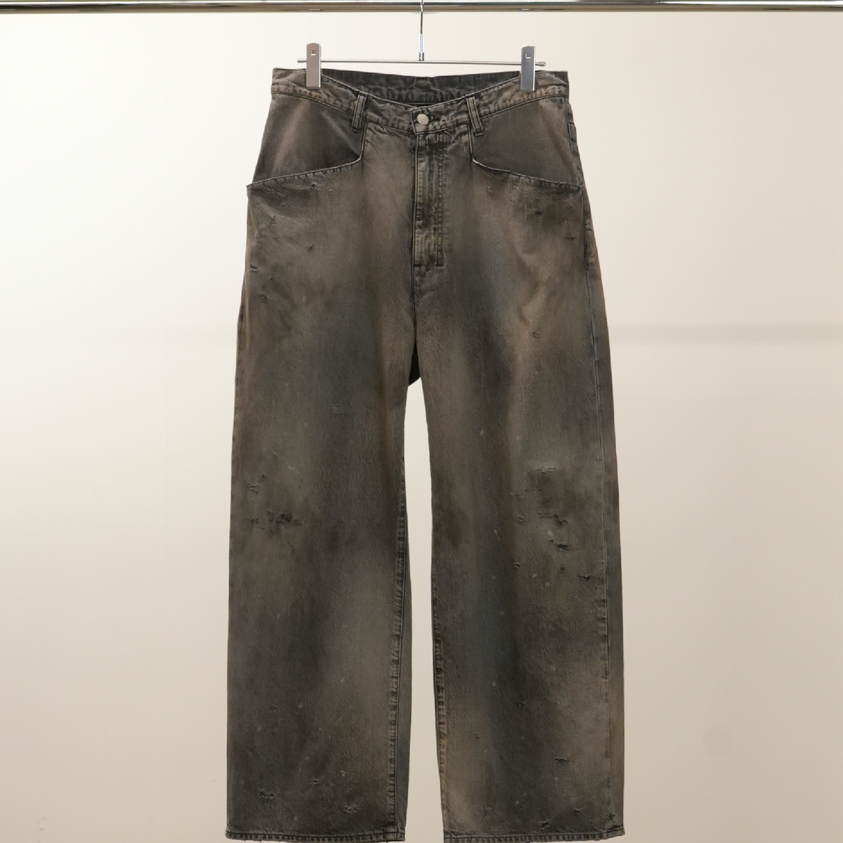 renol wide slacks 黒 DENIM WIDE SLACKS(BLACK)