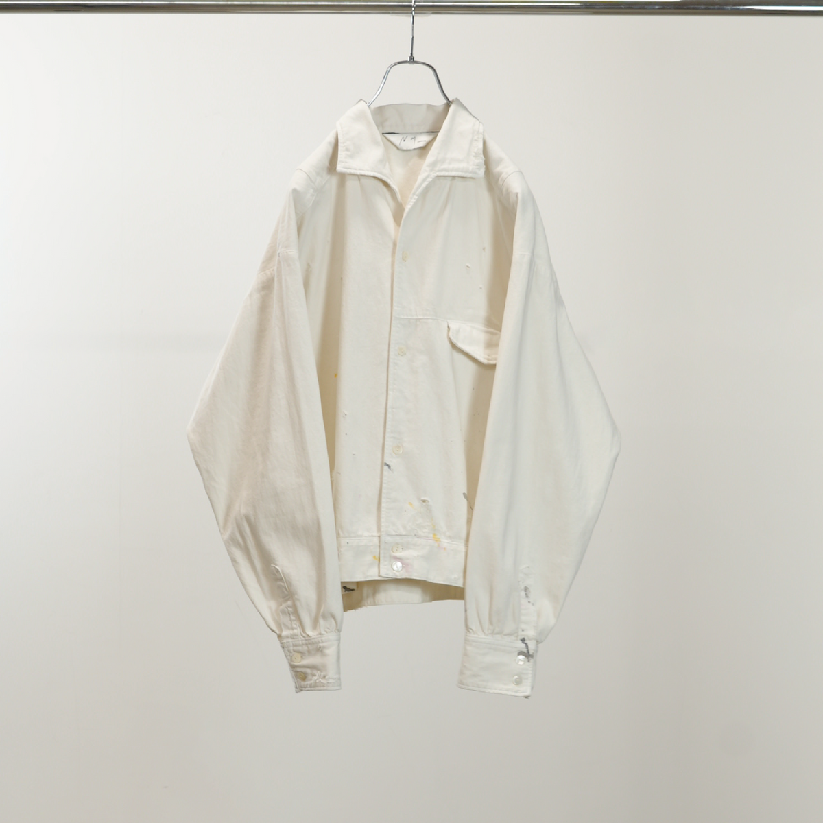 ANCELLM/exclusive】PAINTED LIGHT OZ DENIM OPEN COLLAR SHIRT