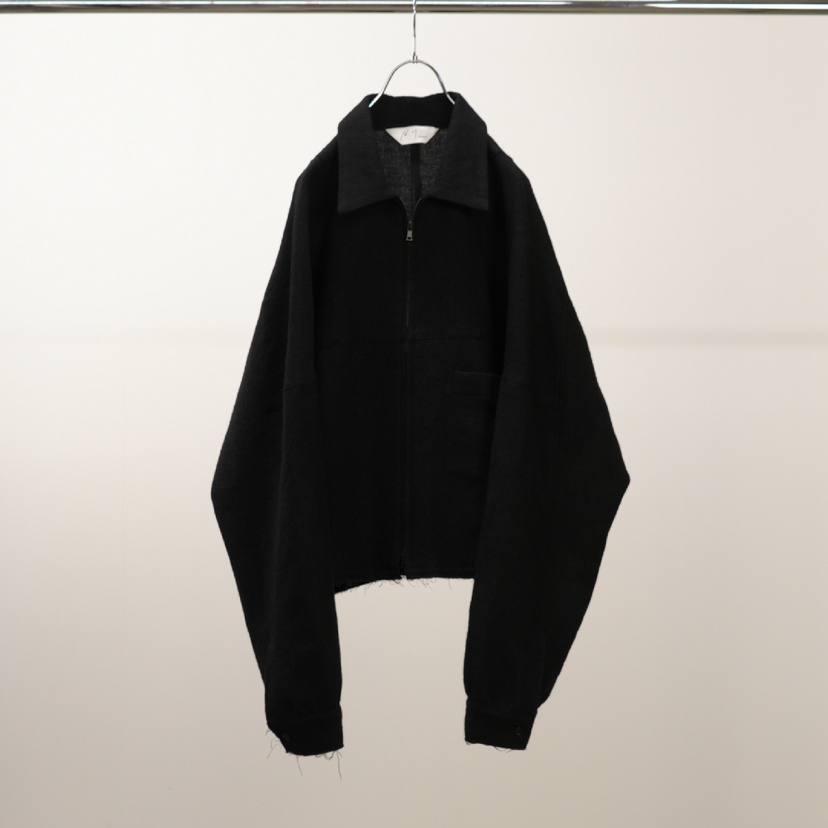 SHRINK WOOL SHORT ZIPUP SHIRT JACKET(BLACK)